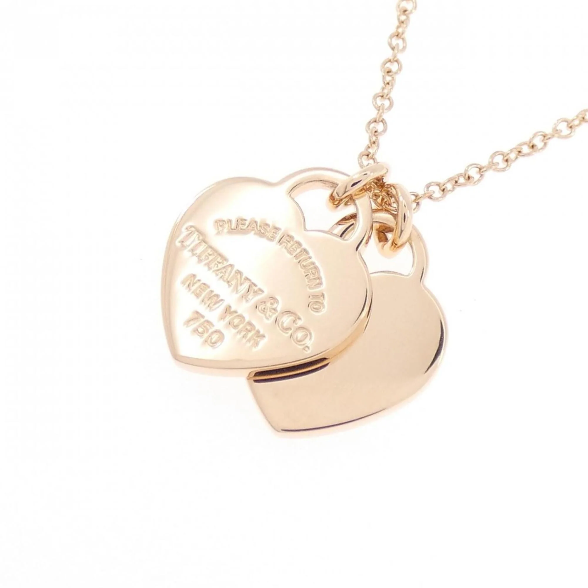 Return To Double Heart Pendant Necklace 18K Rose Gold - Image 3