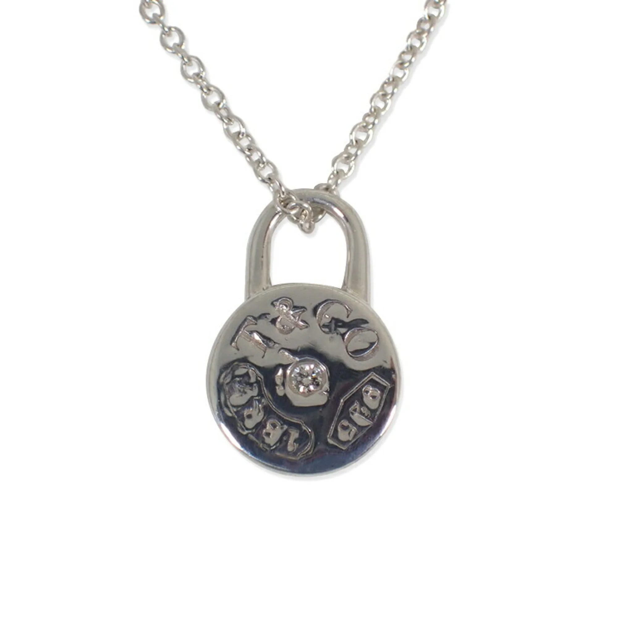 Round Lock Pendant Necklace Sterling Silver with Diamond