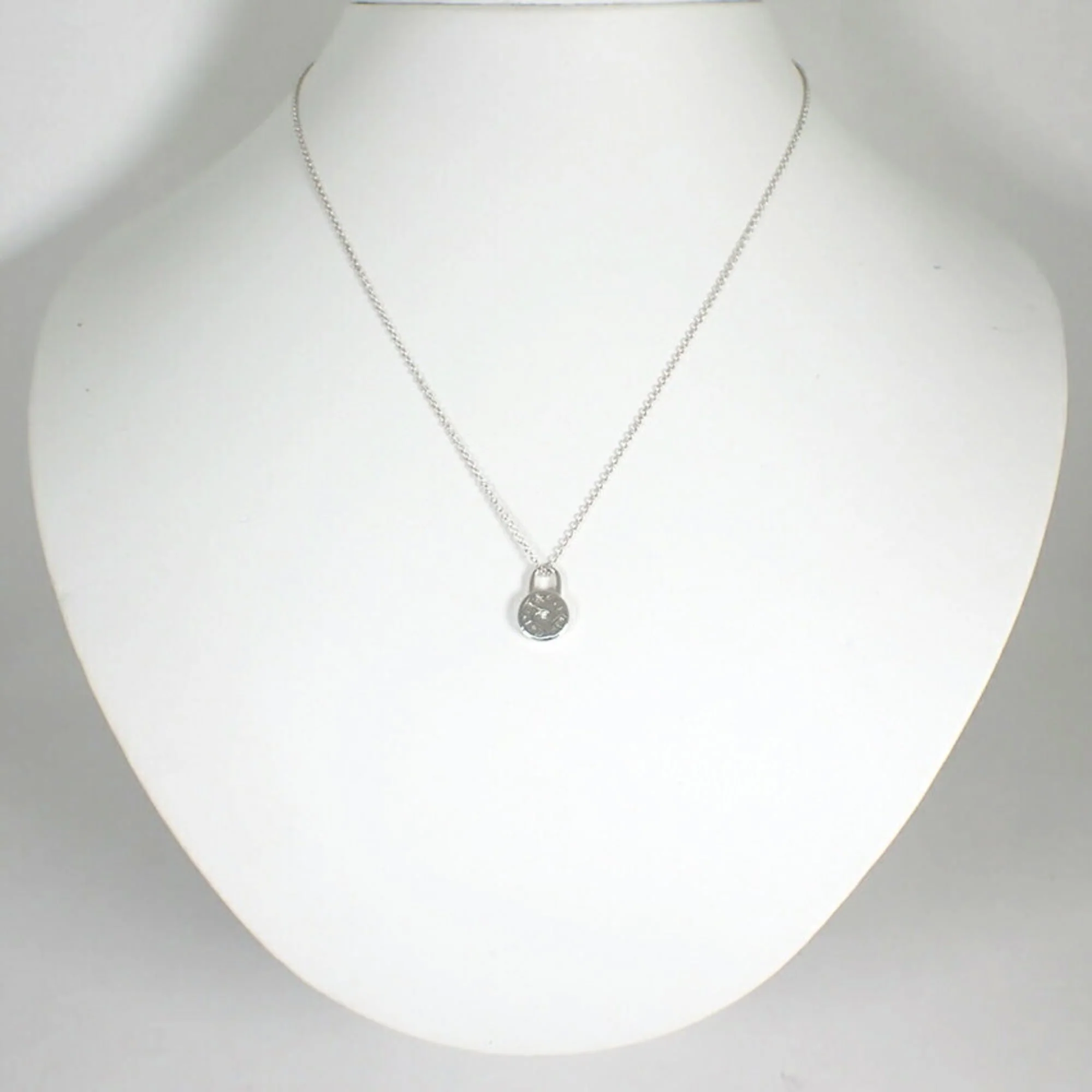 Round Lock Pendant Necklace Sterling Silver with Diamond - Image 3