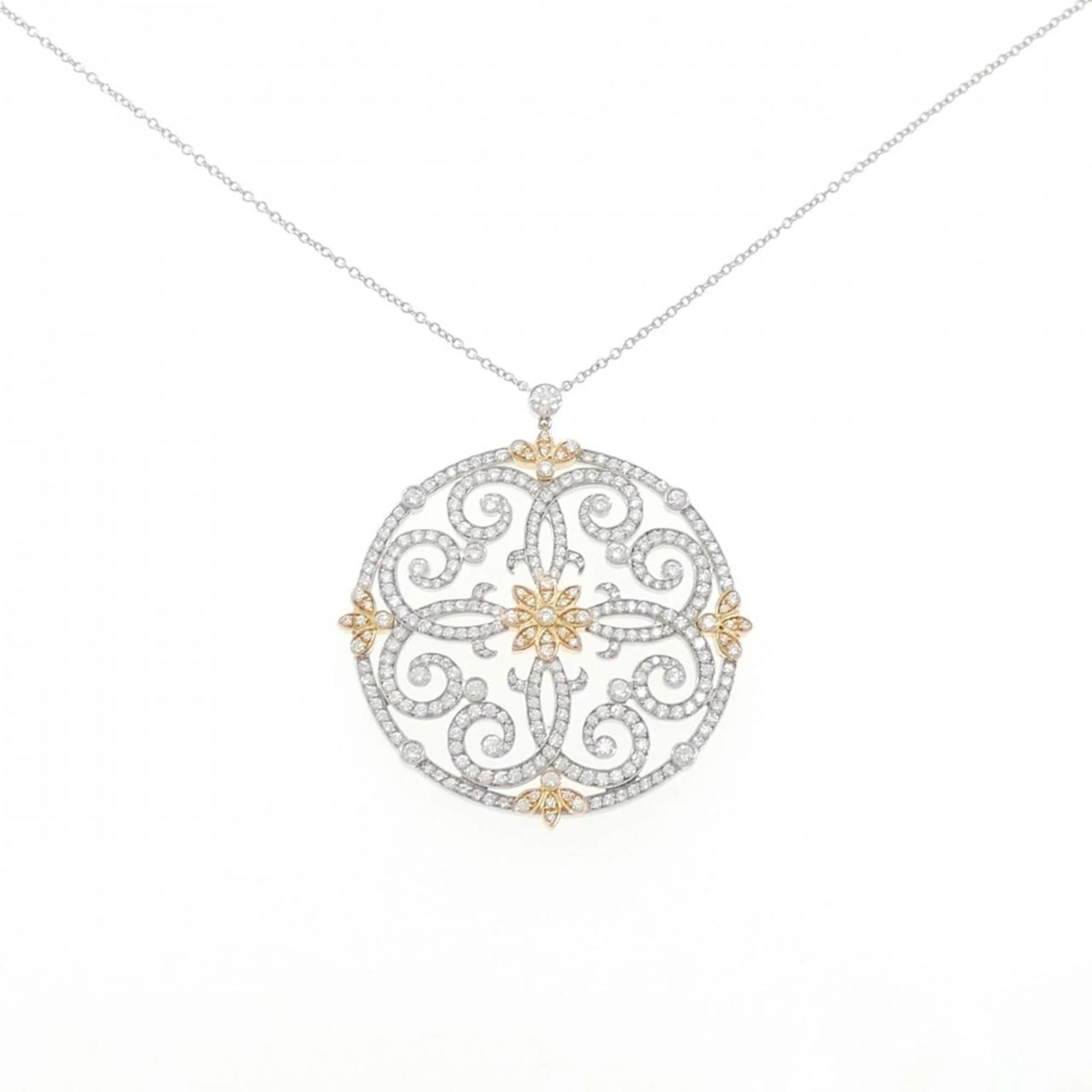 Scroll Pendant Necklace 18K Rose Gold and Platinum with Diamond