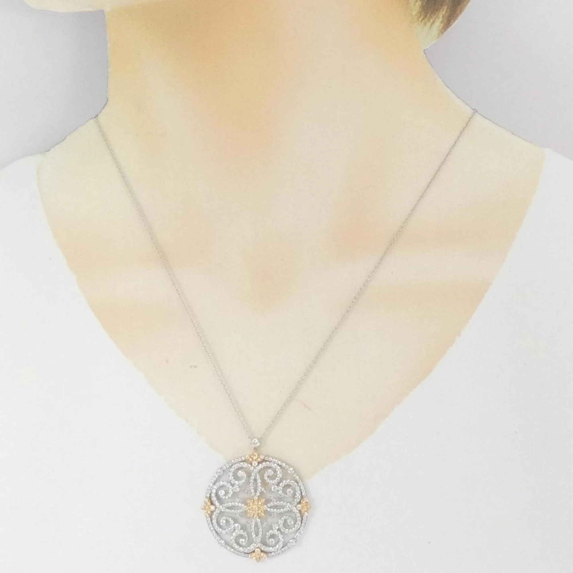 Scroll Pendant Necklace 18K Rose Gold and Platinum with Diamond - Image 6