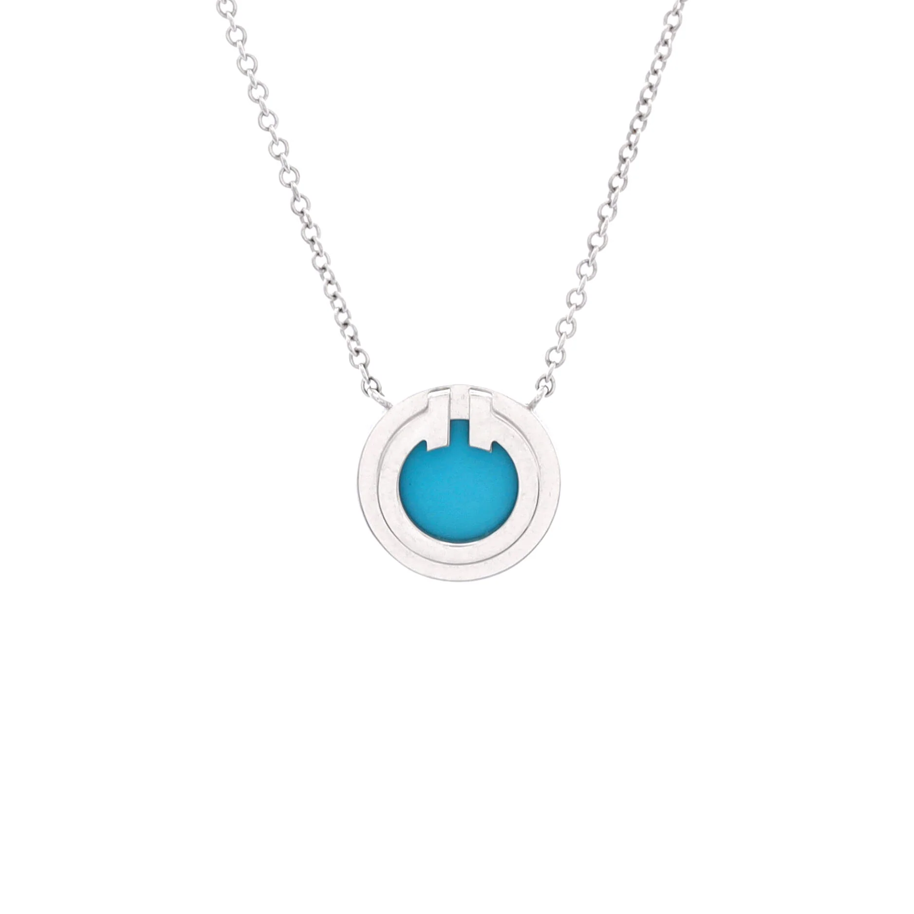 T Circle Pendant Necklace 18K White Gold with Turquoise Small