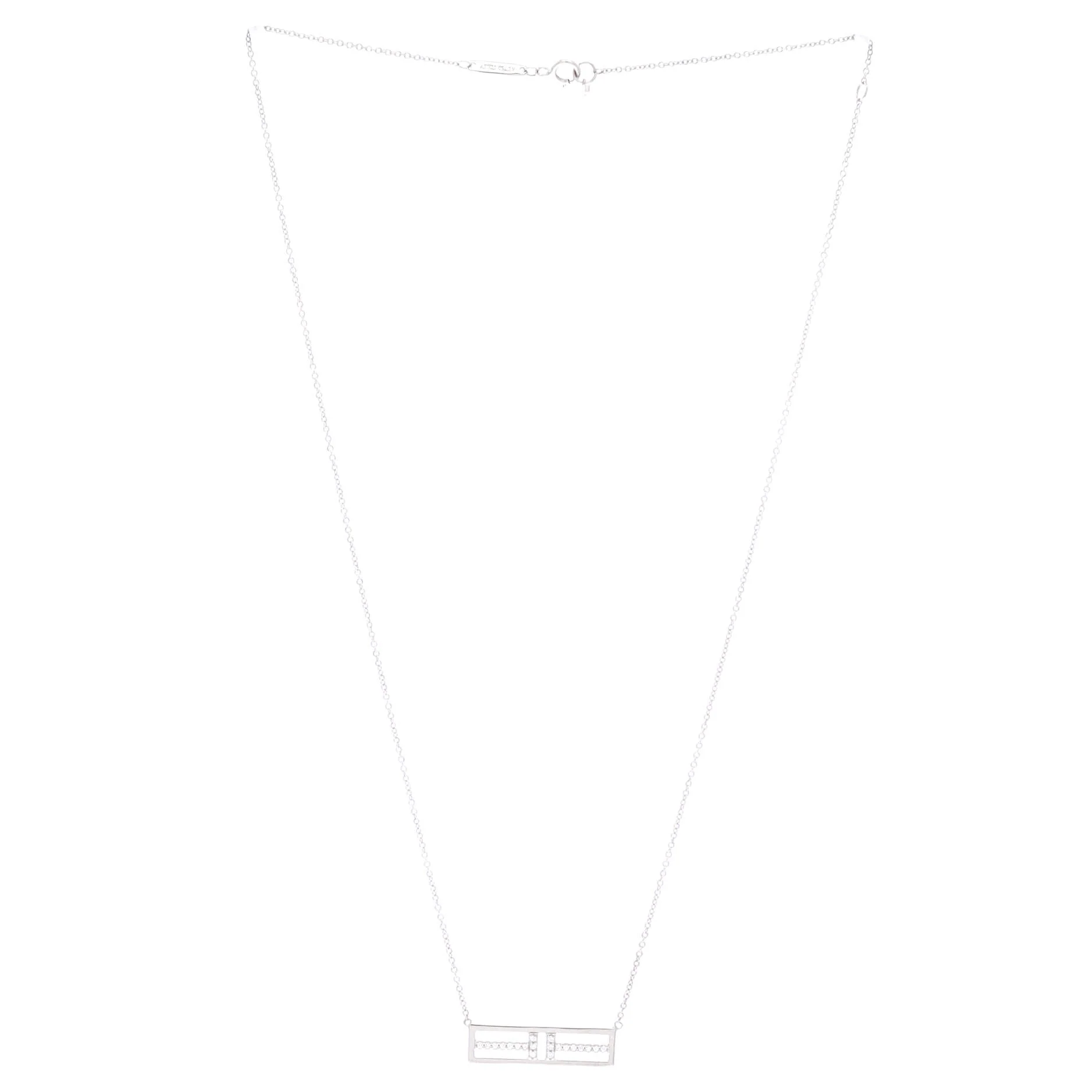 T Open Horizontal Bar Pendant Necklace 18K White Gold with Diamond - Image 3