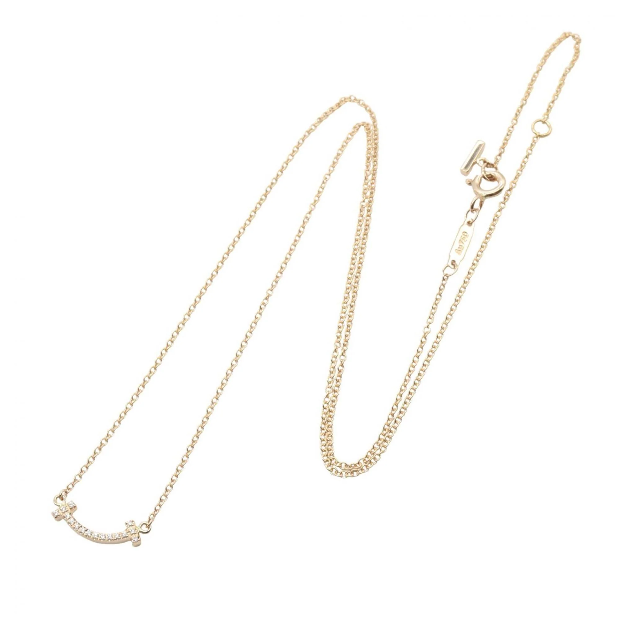 T Smile Mini Pendant Necklace 18K Rose Gold with Diamonds - Image 2