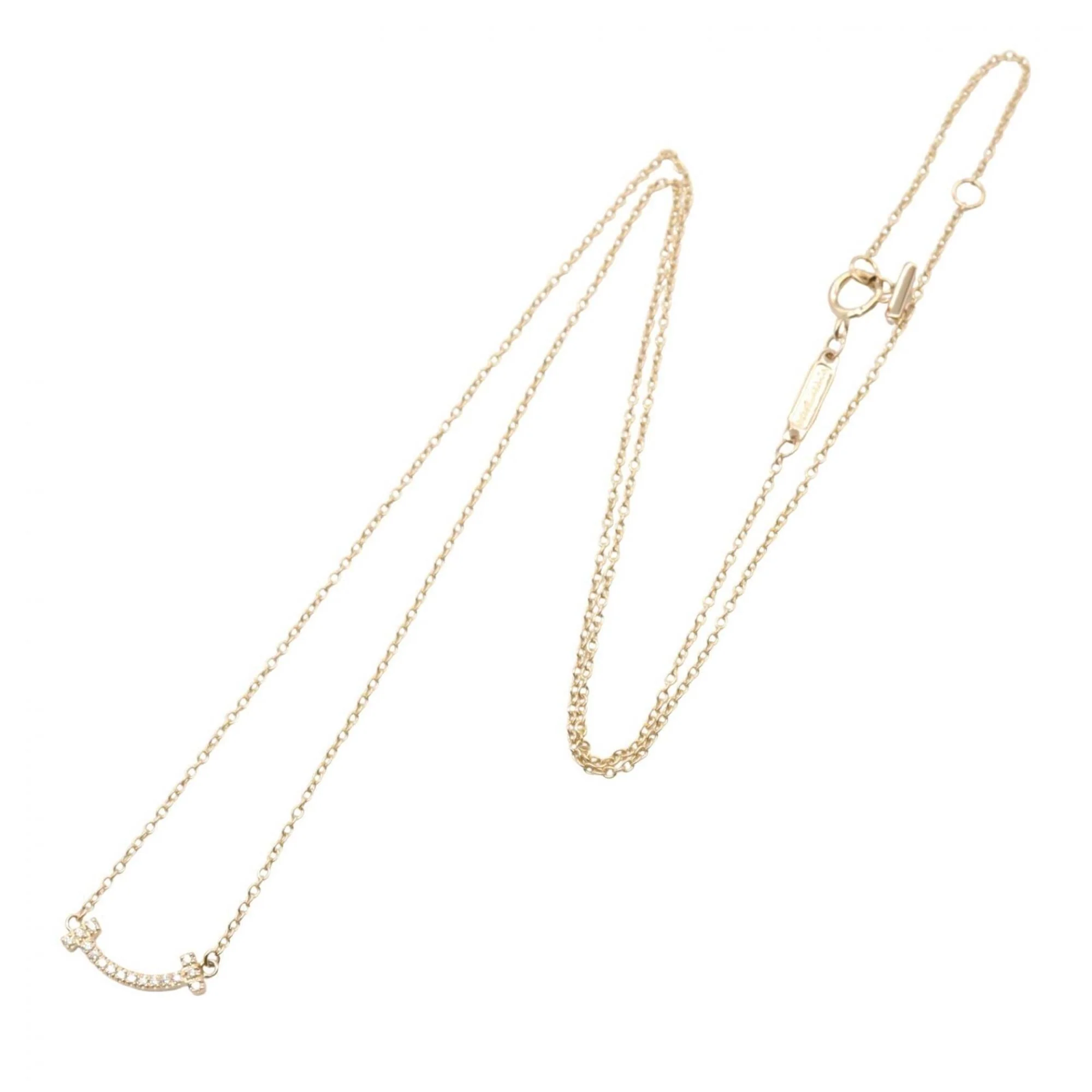 T Smile Mini Pendant Necklace 18K Rose Gold with Diamonds - Image 2