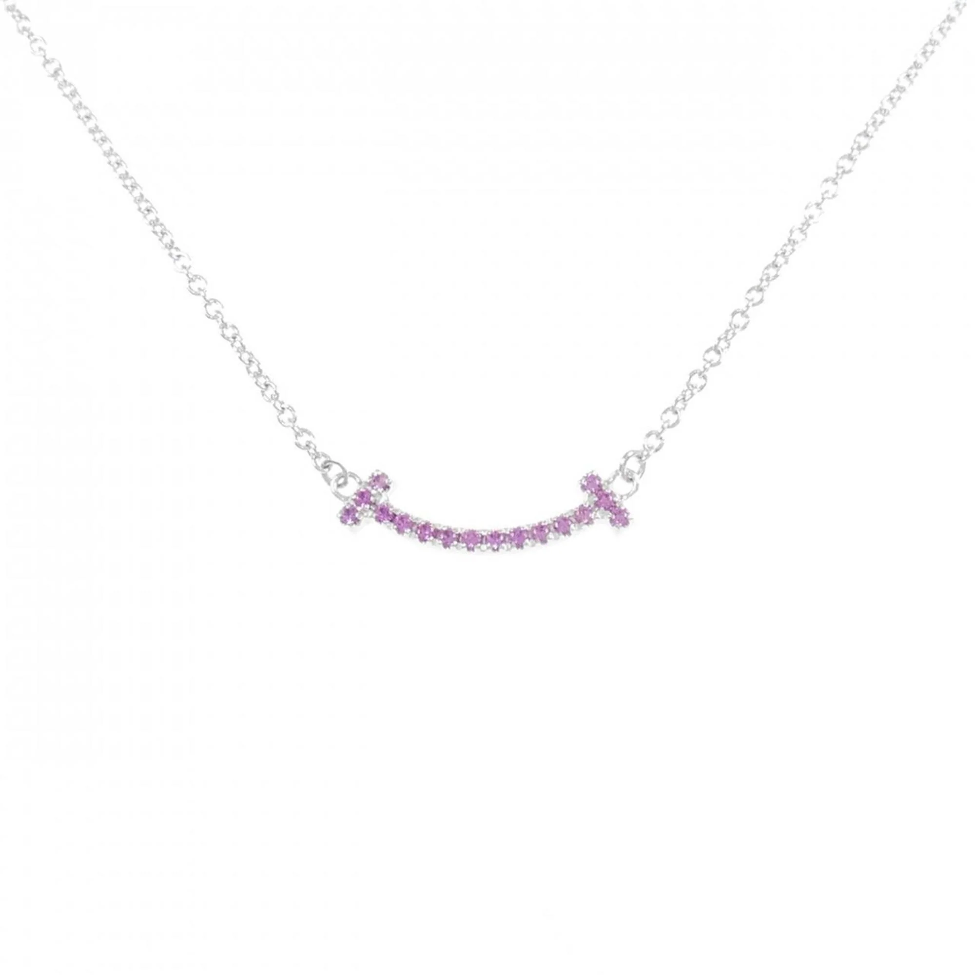 T Smile Mini Pendant Necklace 18K White Gold