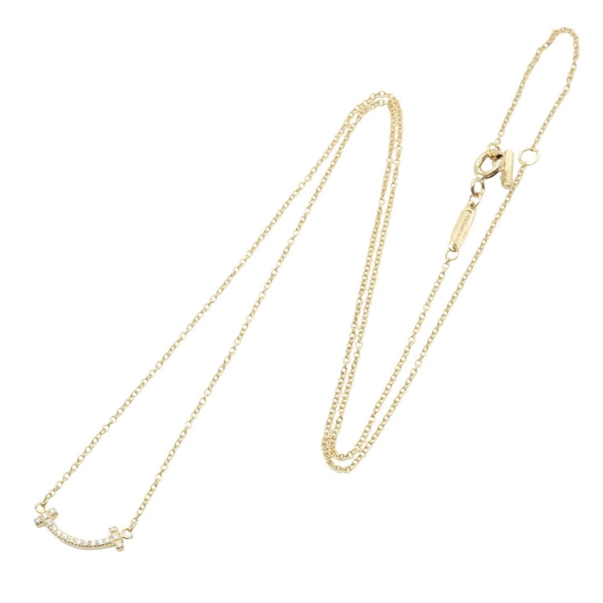 T Smile Mini Pendant Necklace 18K Yellow Gold with Diamonds - Image 2