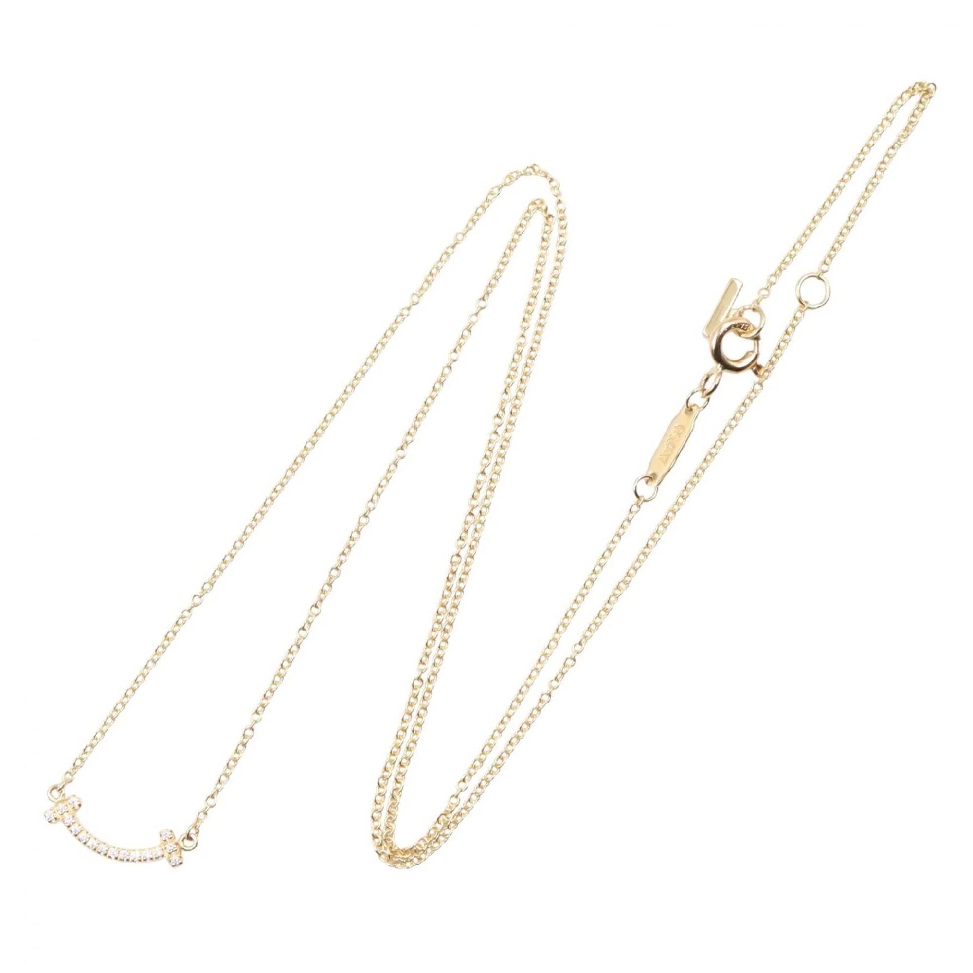 T Smile Mini Pendant Necklace 18K Yellow Gold with Diamonds - Image 2