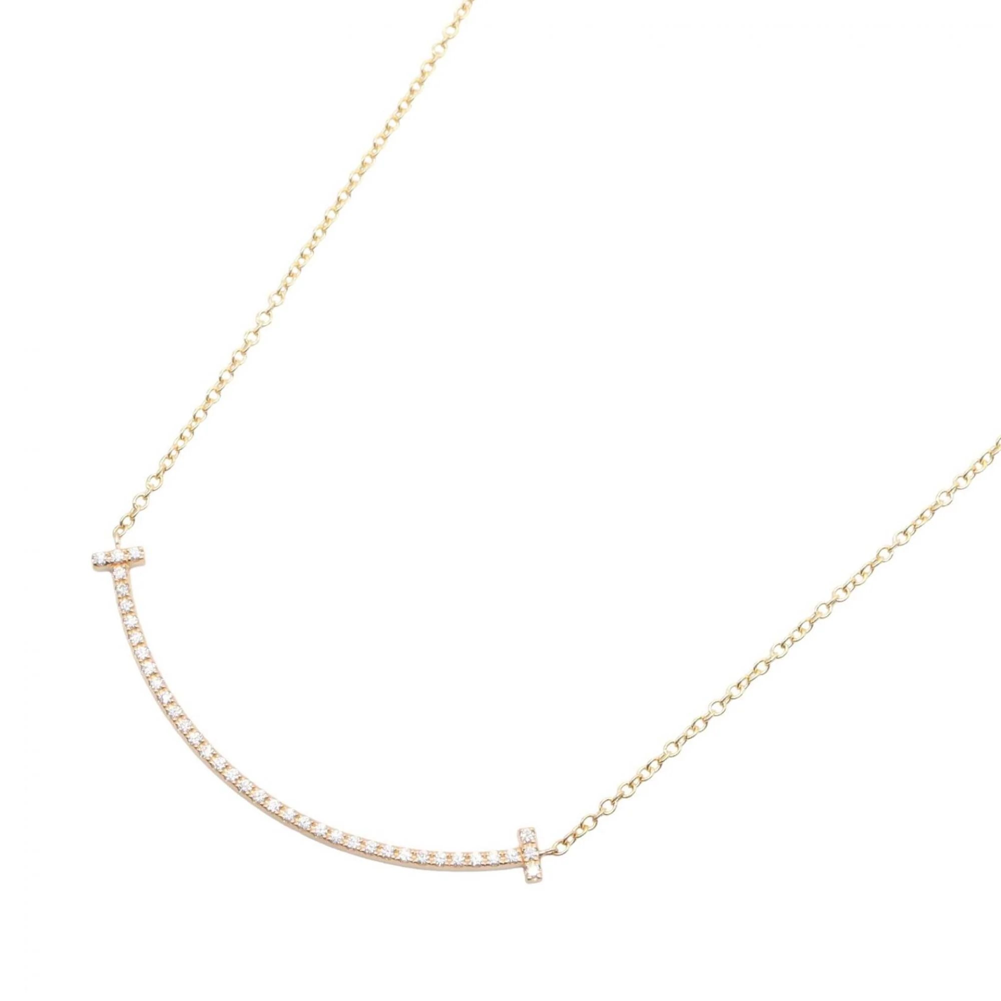 T Smile Pendant Necklace 18K Rose Gold with Diamonds