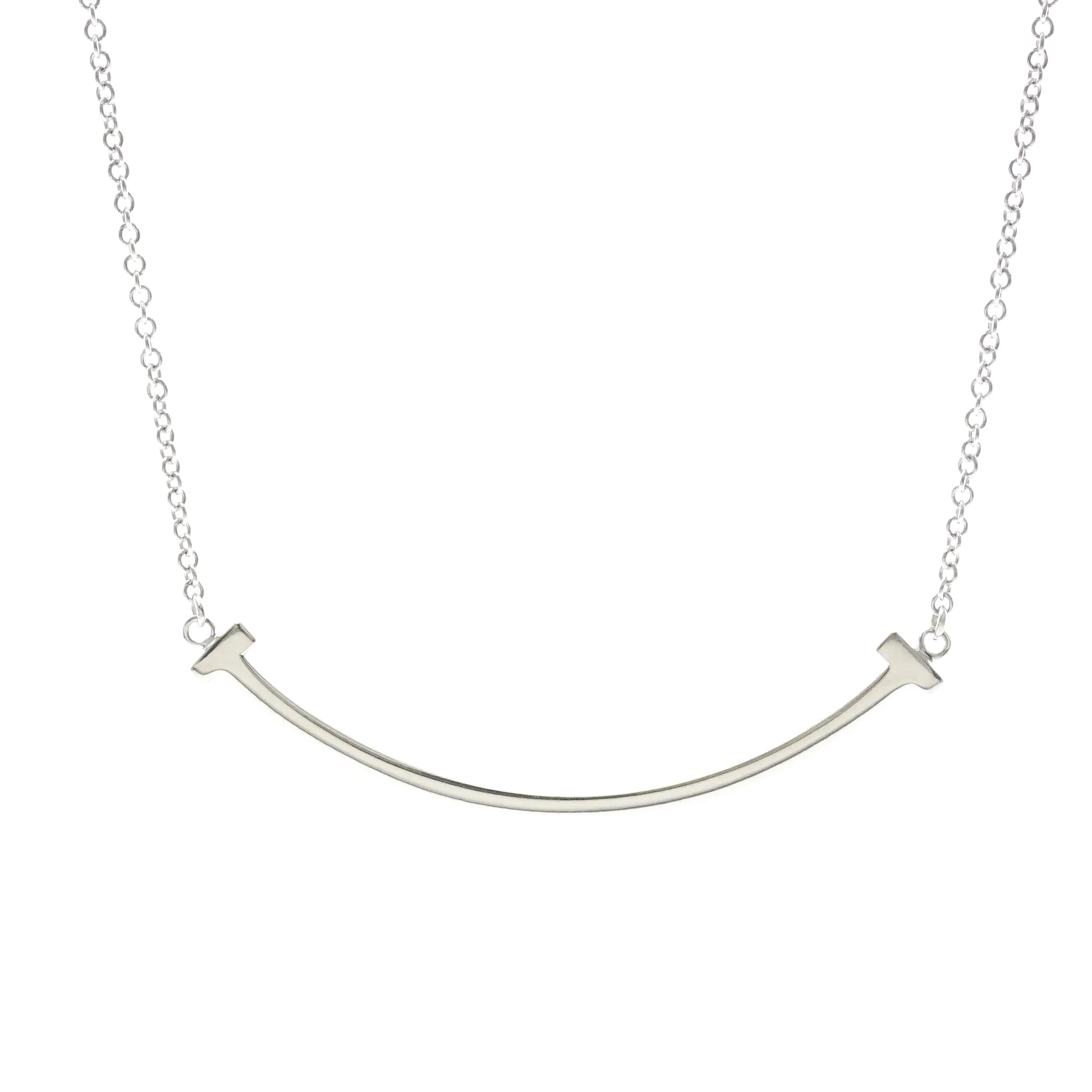 T Smile Pendant Necklace 18K White Gold