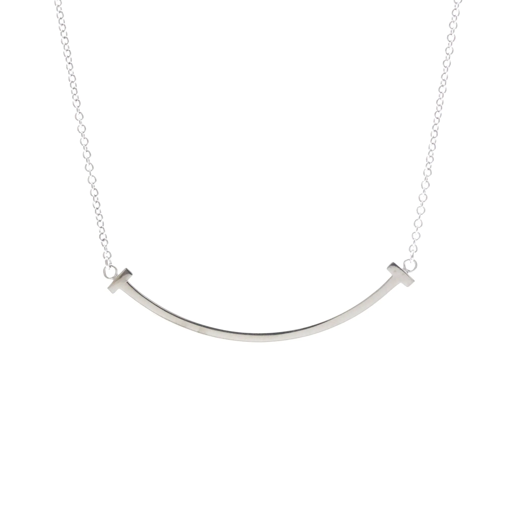 T Smile Pendant Necklace 18K White Gold