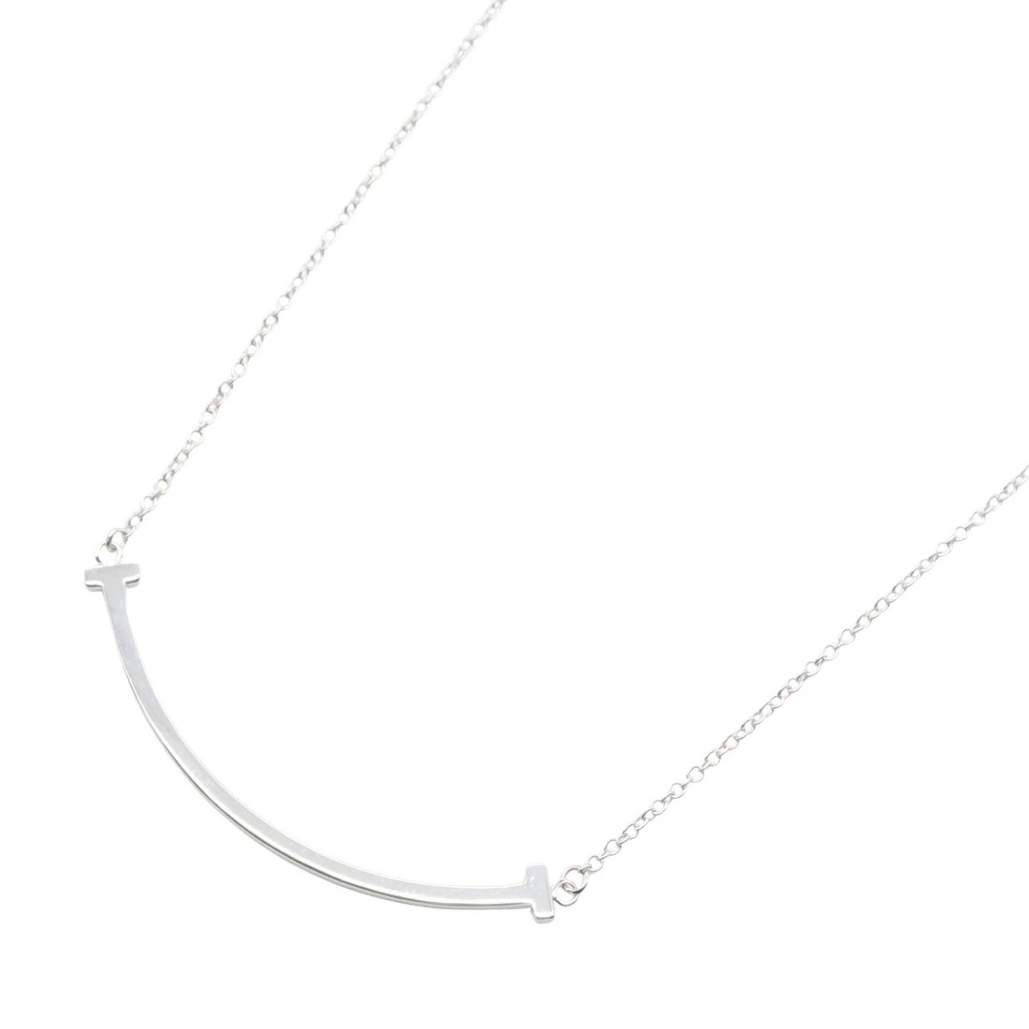 T Smile Pendant Necklace 18K White Gold
