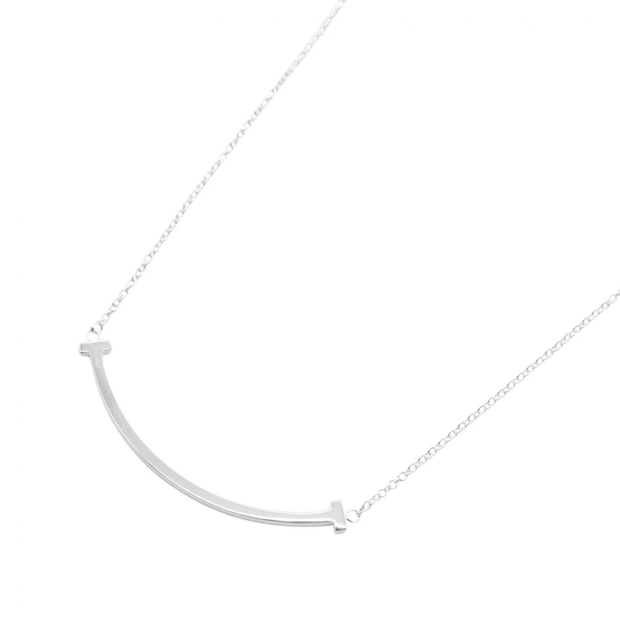 T Smile Pendant Necklace 18K White Gold