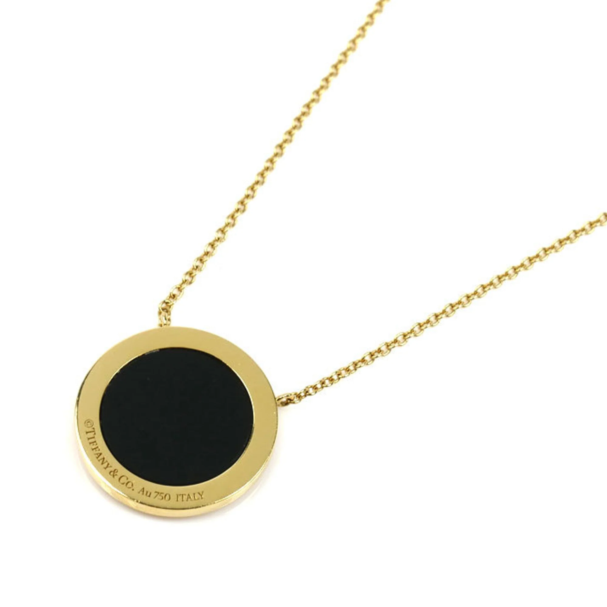 T Two Circle Pendant Necklace 18K Yellow Gold with Onyx and Diamonds - Image 3