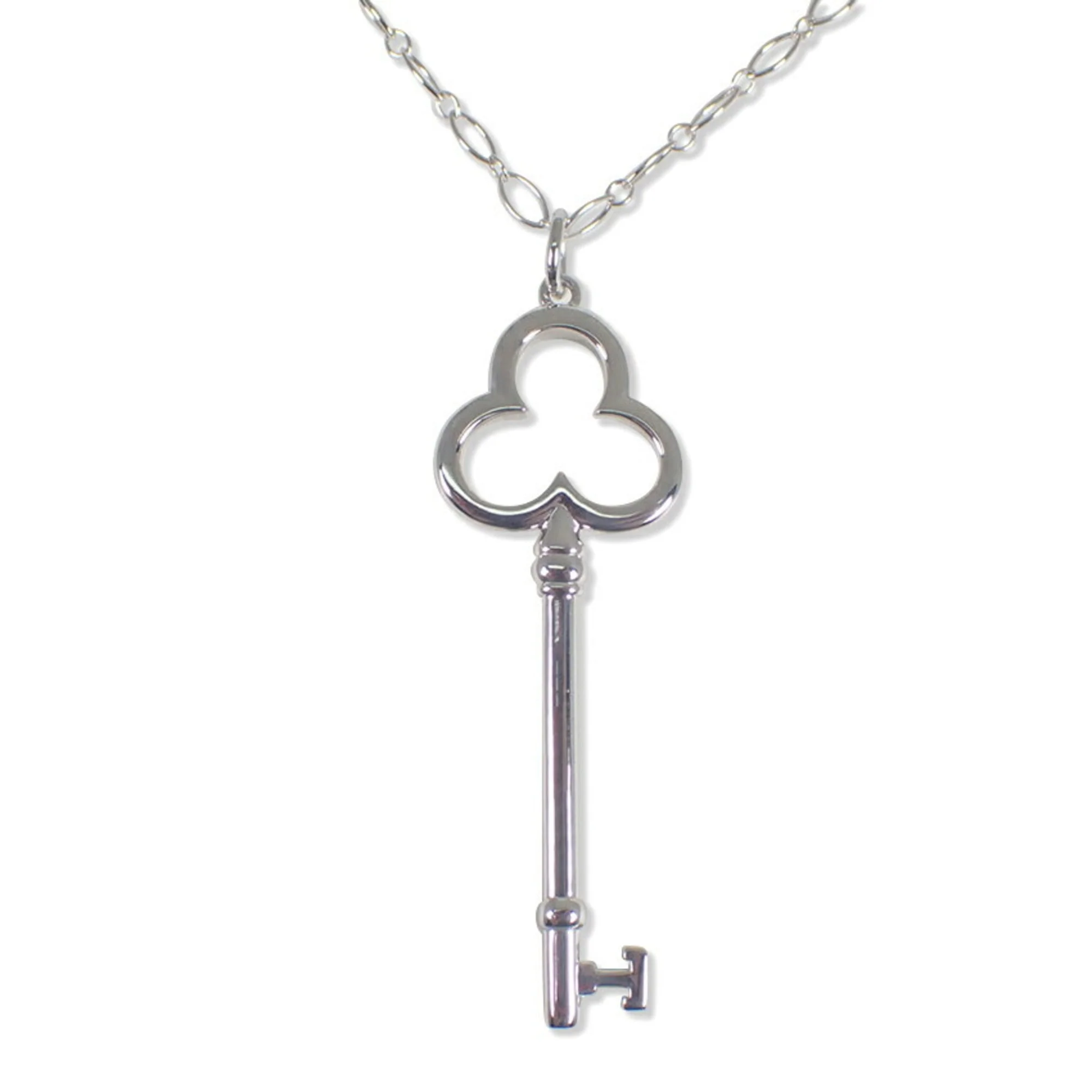 Trefoil Key Oval Link Chain Pendant Necklace Sterling Silver