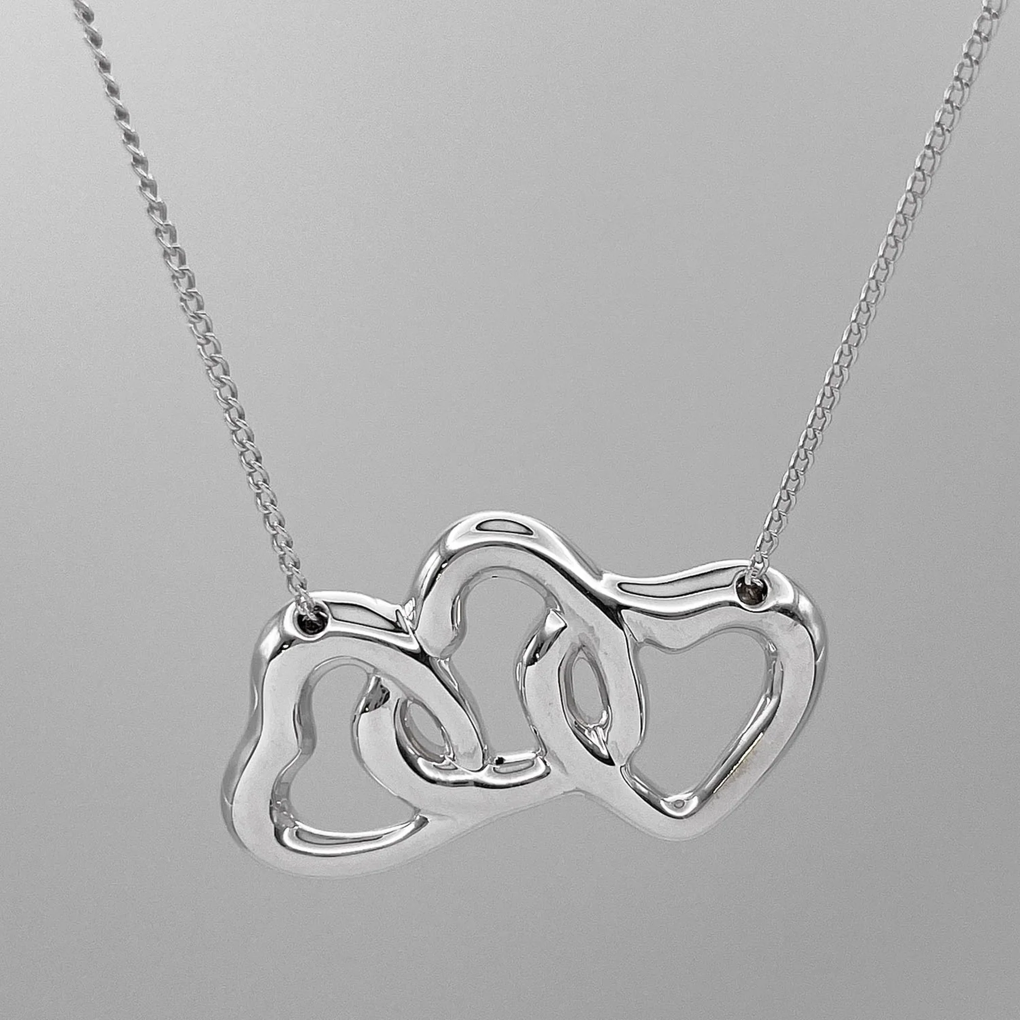 Triple Heart Pendant Necklace Sterling Silver - Image 2
