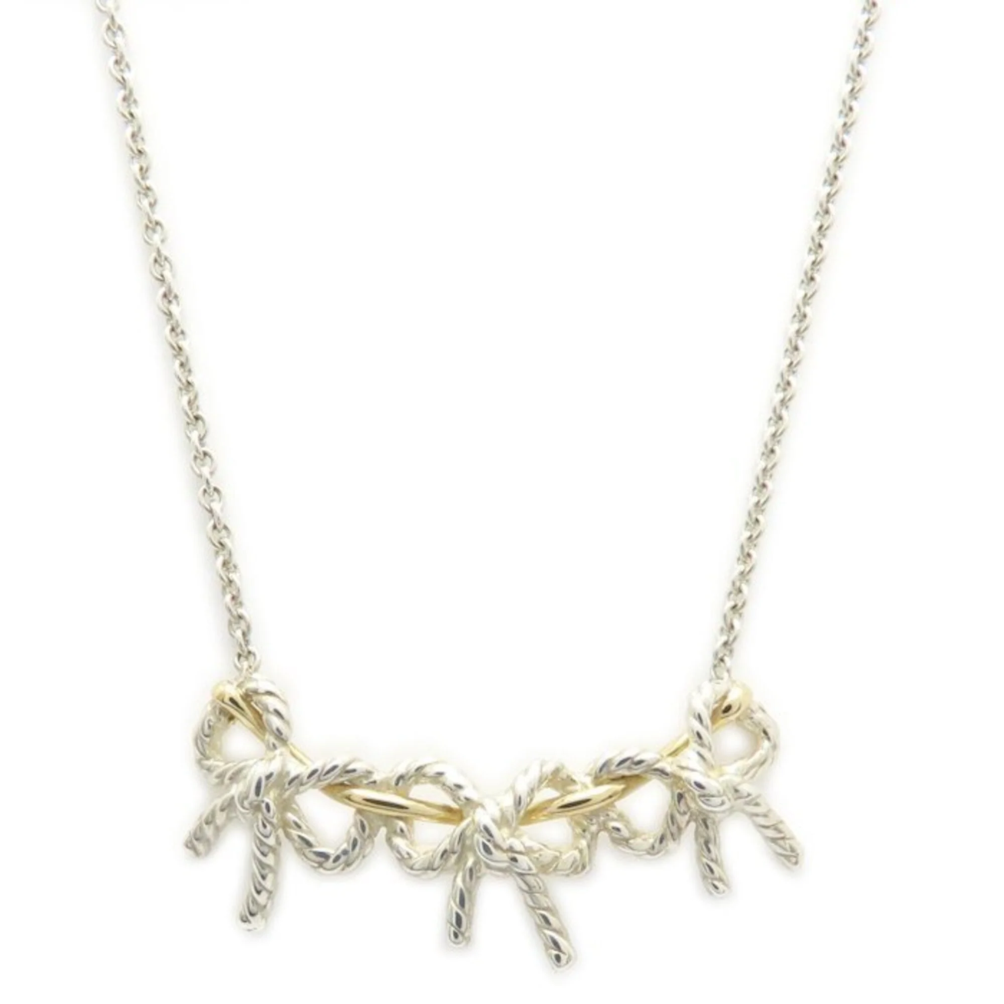 Triple Ribbon Pendant Necklace Sterling Silver and 18K Yellow Gold