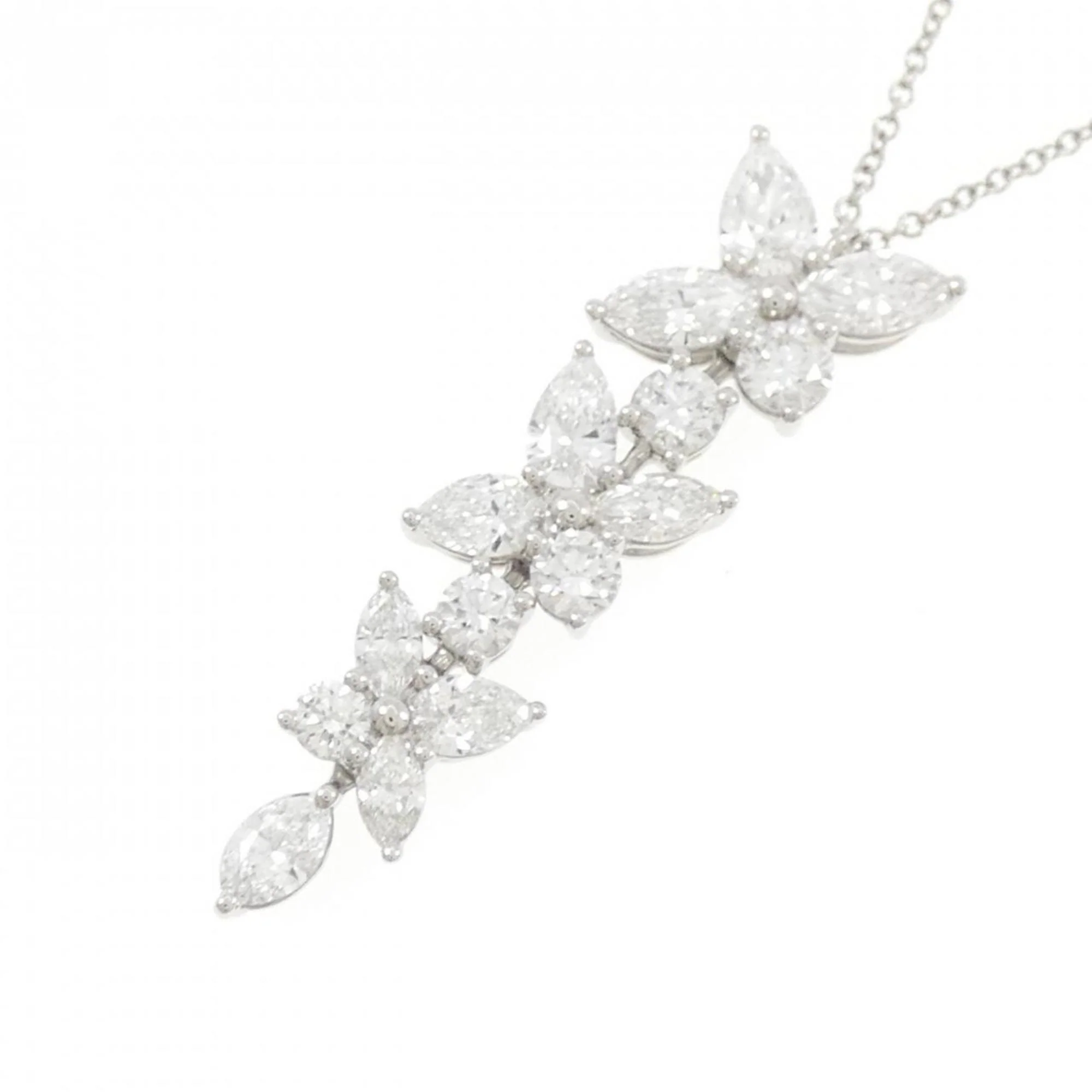 Victoria Mix Cluster Drop Pendant Necklace Platinum - Image 3