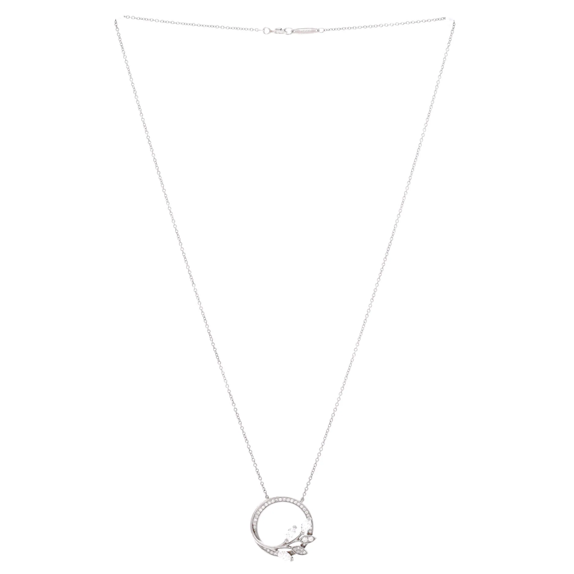 Victoria Vine Circle Pendant Necklace Platinum with Diamonds Small - Image 3