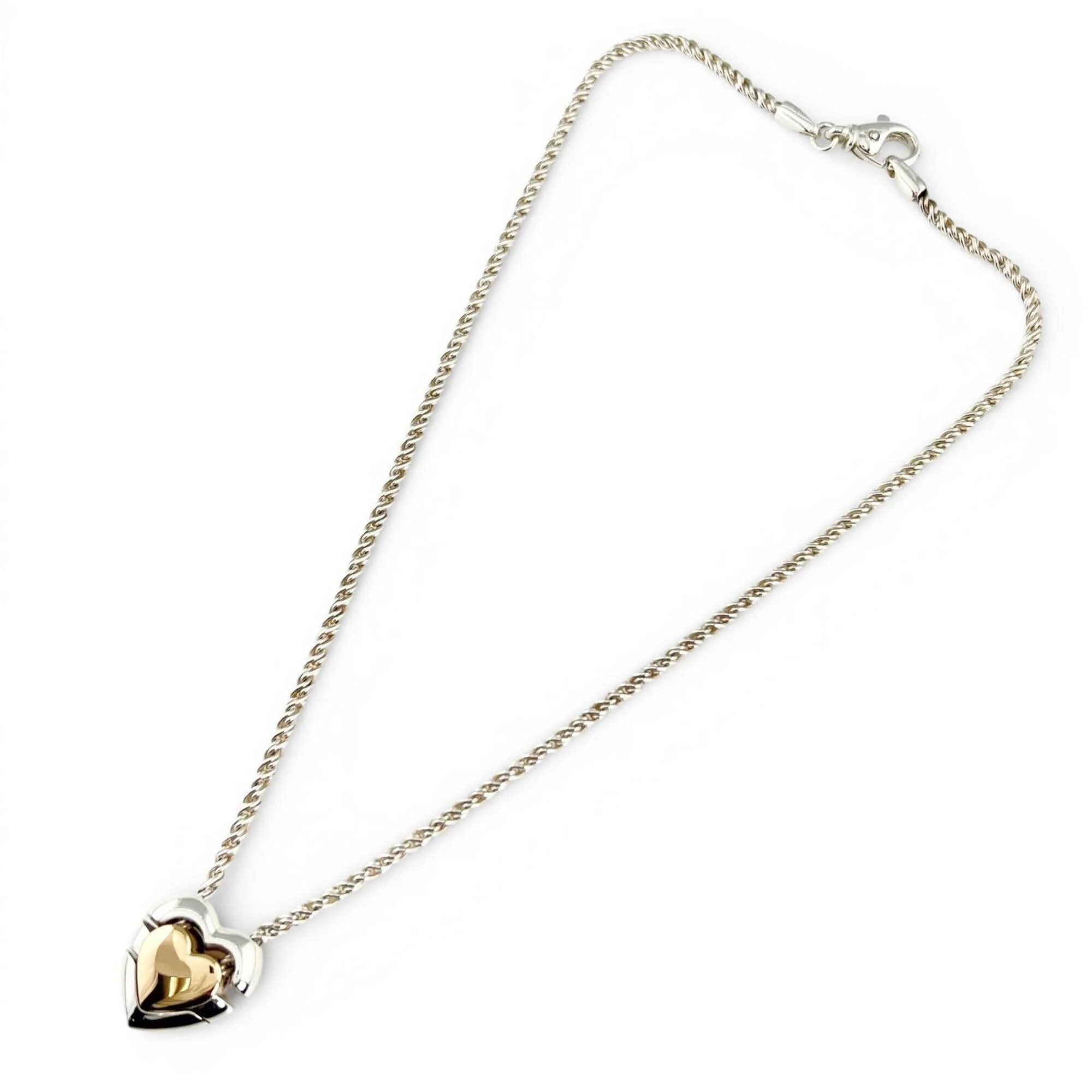 Vintage Double Heart Puzzle Pendant Necklace Sterling Silver