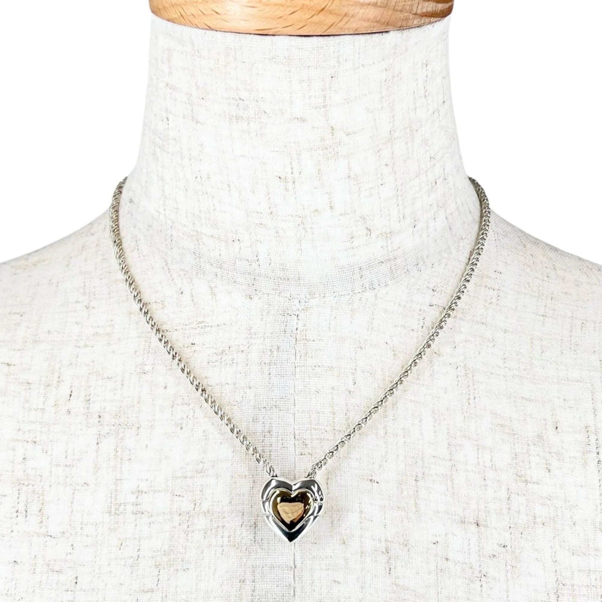 Vintage Double Heart Puzzle Pendant Necklace Sterling Silver - Image 2