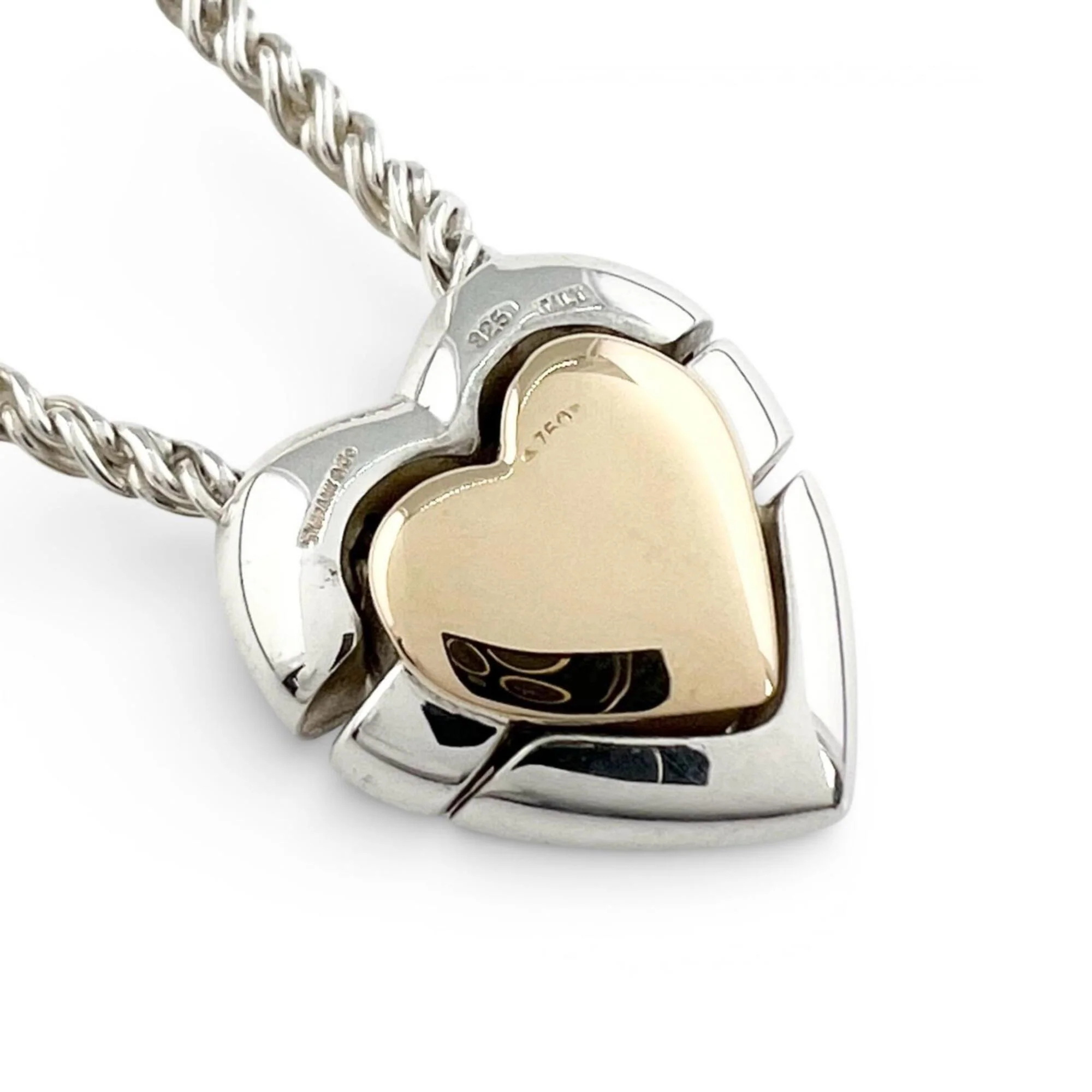 Vintage Double Heart Puzzle Pendant Necklace Sterling Silver - Image 4