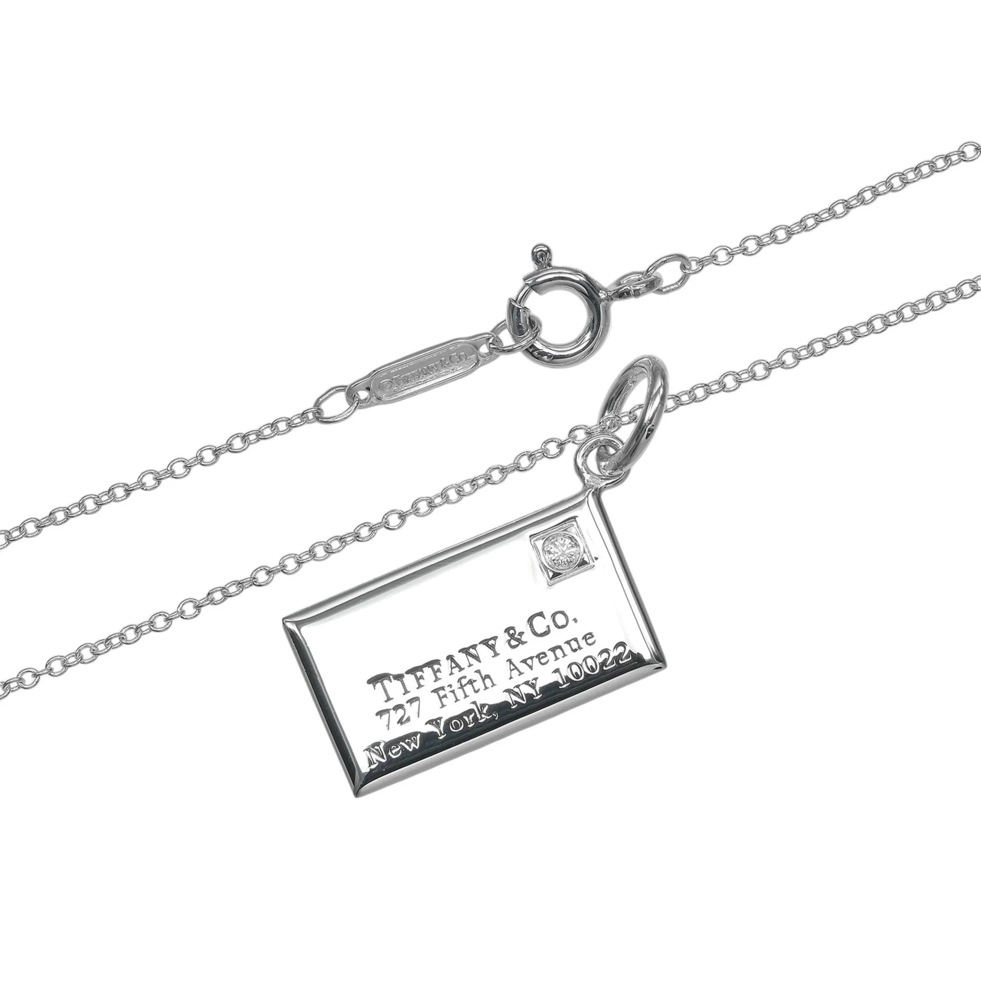 Vintage Envelope Letter Pendant Necklace Sterling Silver with Diamond - Image 6
