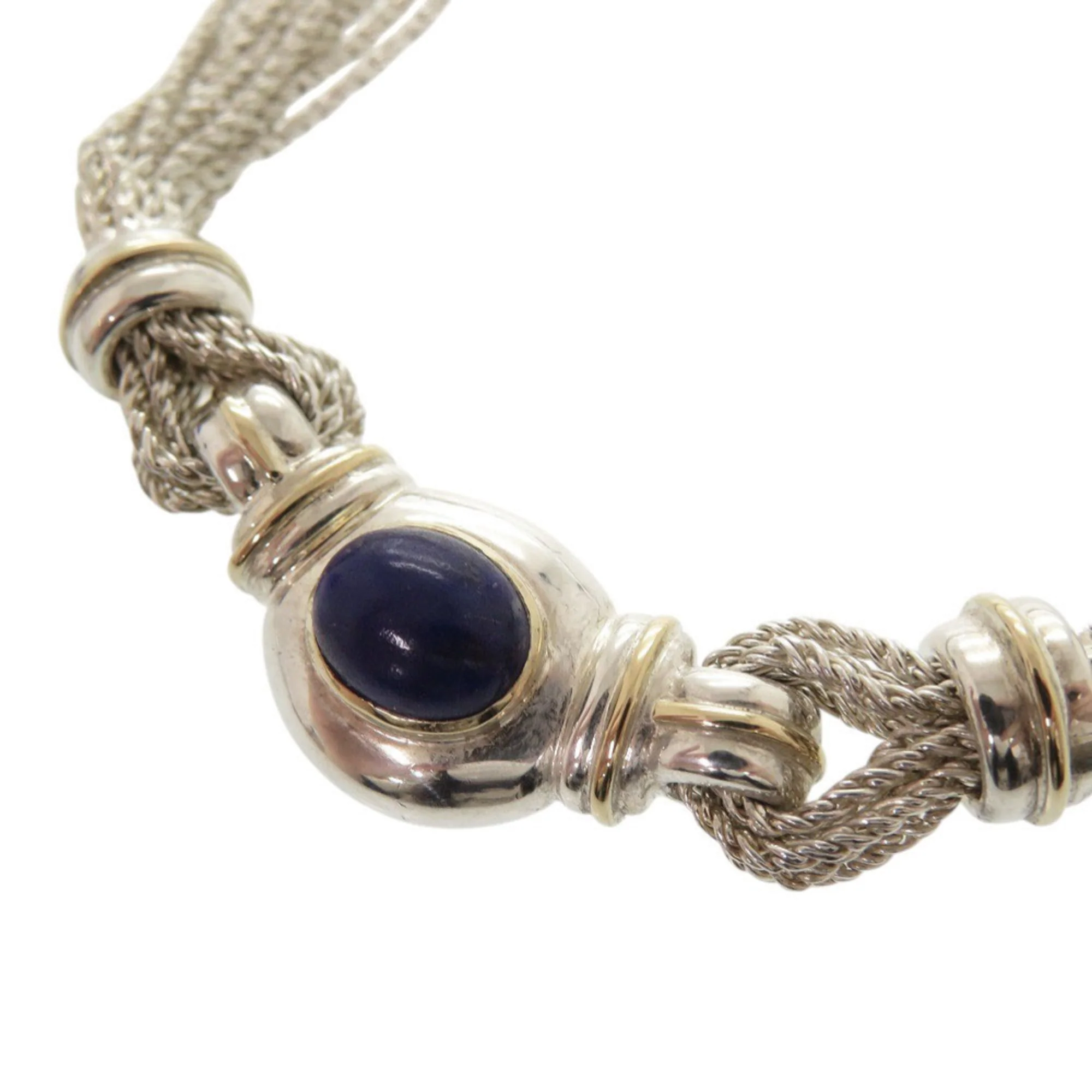 Vintage Pendant Necklace Sterling Silver and 18K Yellow Gold with Lapis Lazuli - Image 3