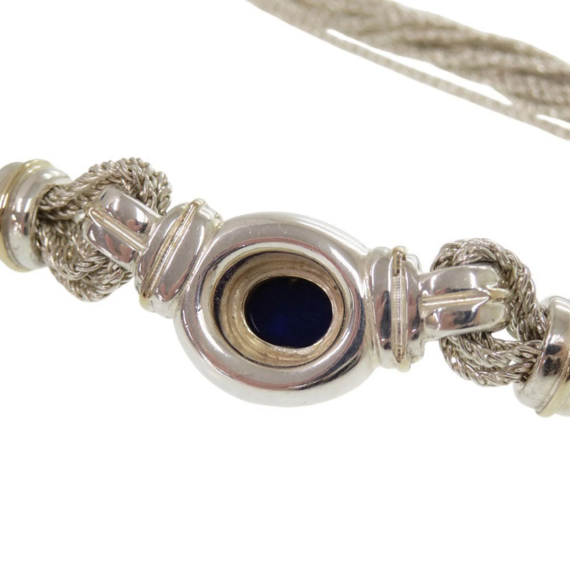 Vintage Pendant Necklace Sterling Silver and 18K Yellow Gold with Lapis Lazuli - Image 4