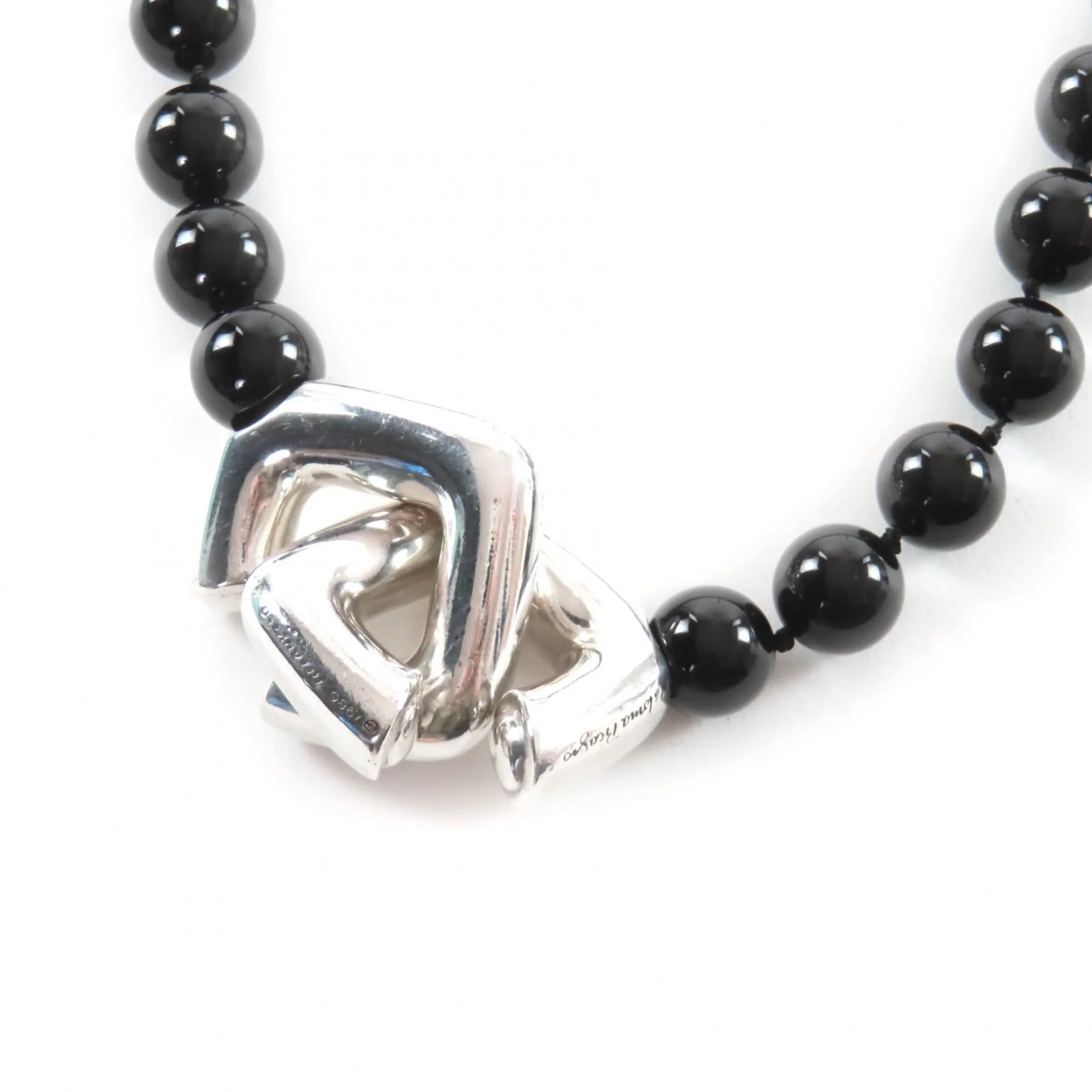 Vintage Pendant Necklace Sterling Silver with Onyx