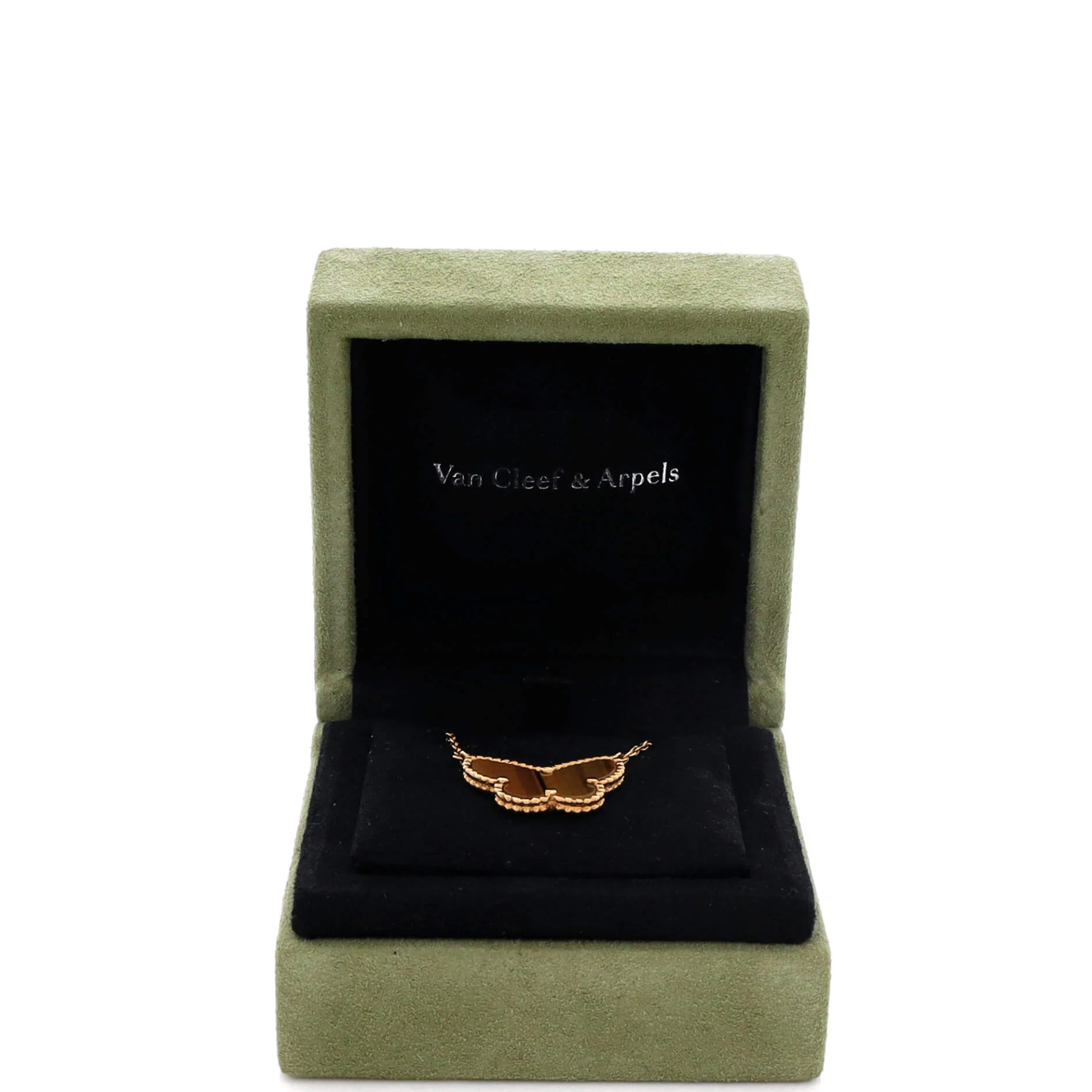 Lucky Alhambra Butterfly Pendant Necklace 18K Yellow Gold and Tiger Eye - Image 2