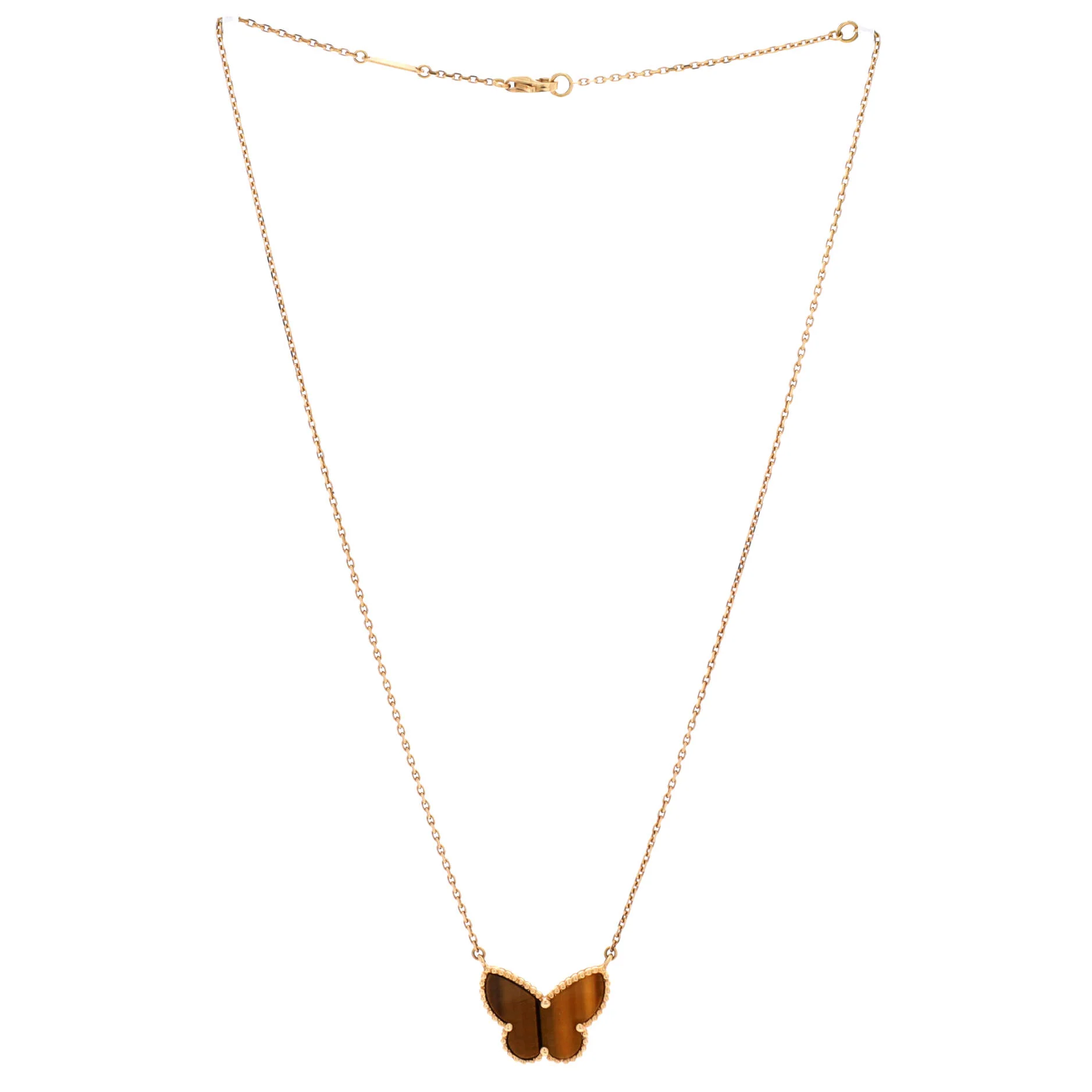 Lucky Alhambra Butterfly Pendant Necklace 18K Yellow Gold and Tiger Eye - Image 3