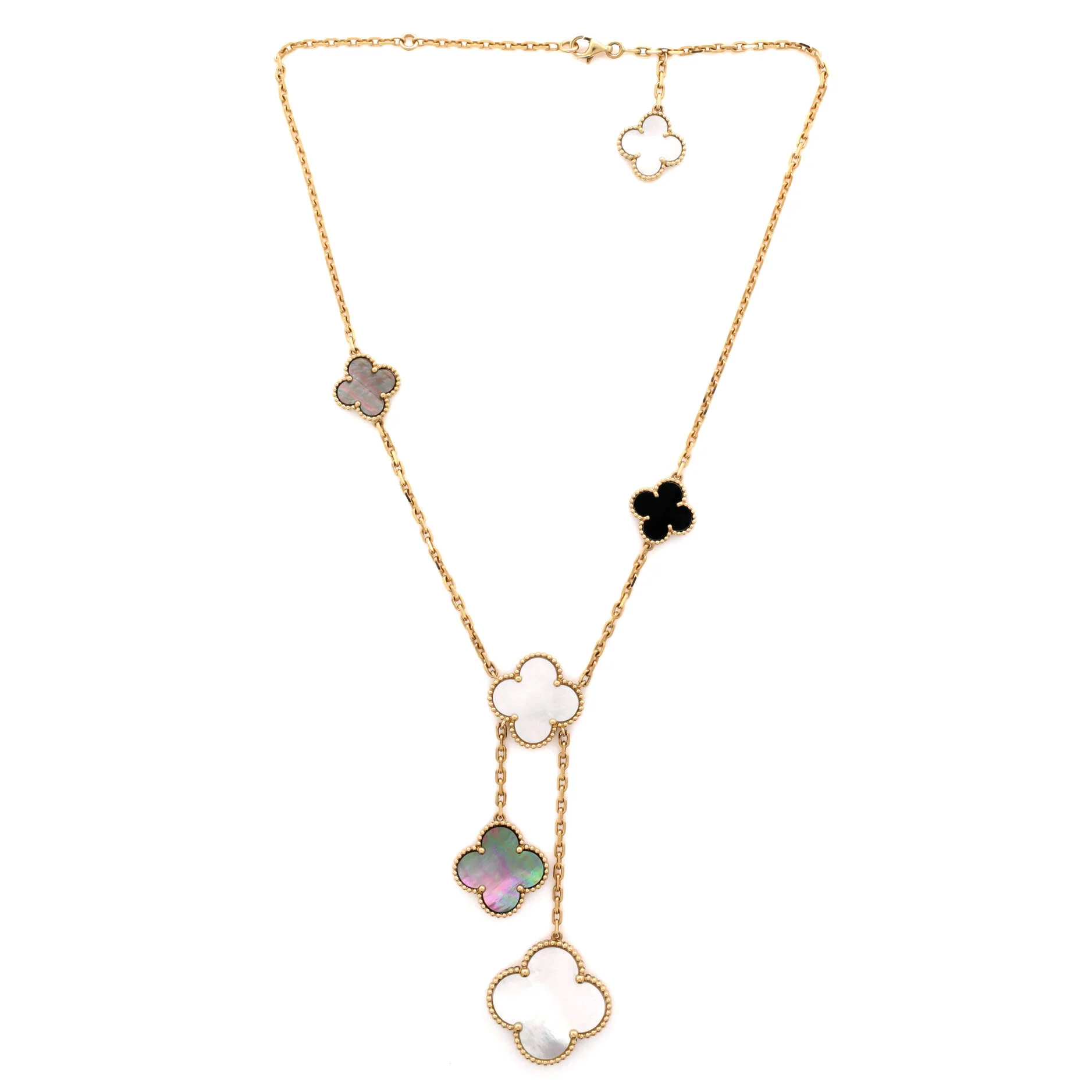 Magic Alhambra 6 Motifs Necklace 18K Yellow Gold and Mother of Pearl with Onyx - Image 2