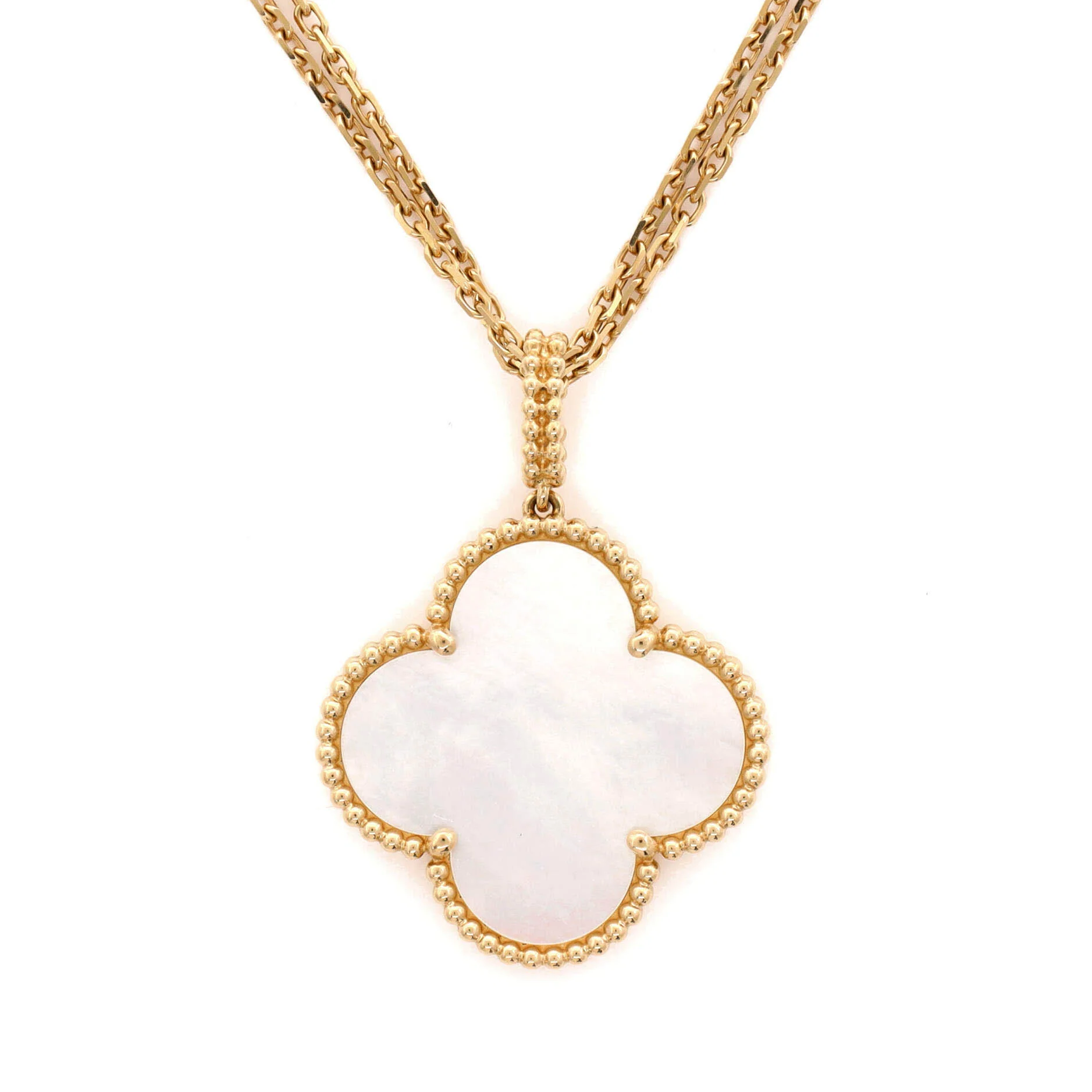 Magic Alhambra Long Necklace 18K Yellow Gold and Mother of Pearl - Image 4