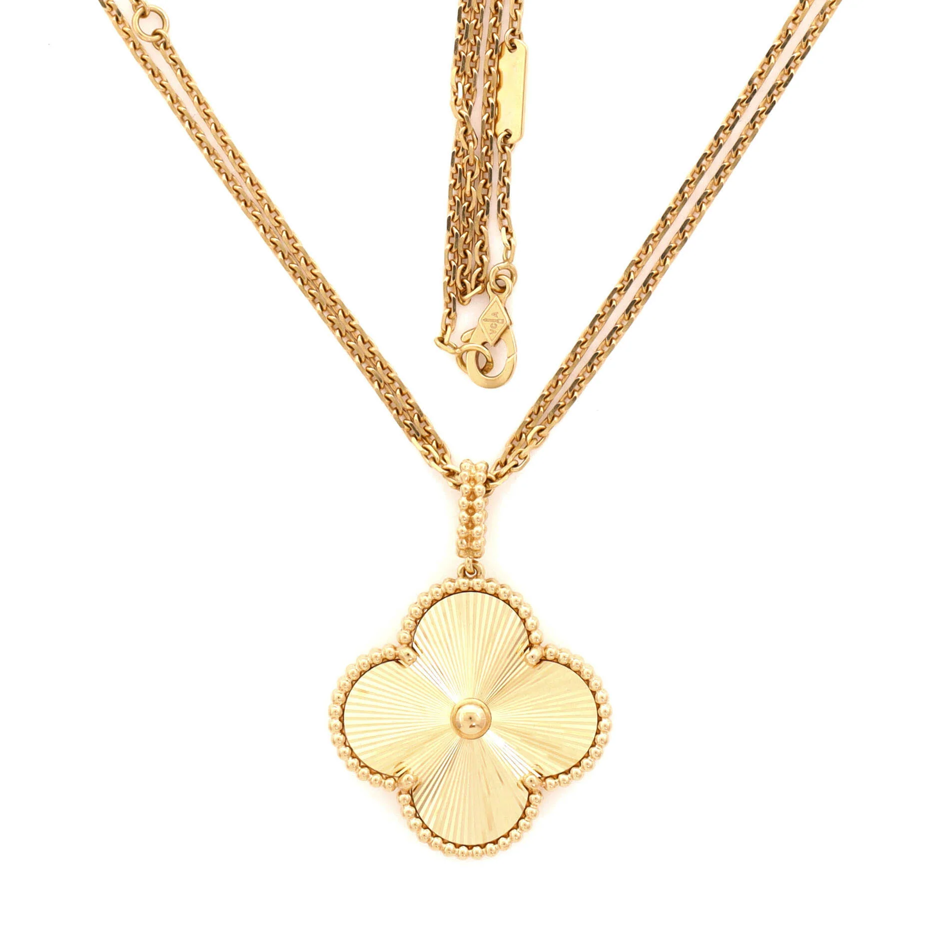Magic Alhambra Long Necklace Guilloche 18K Yellow Gold - Image 3