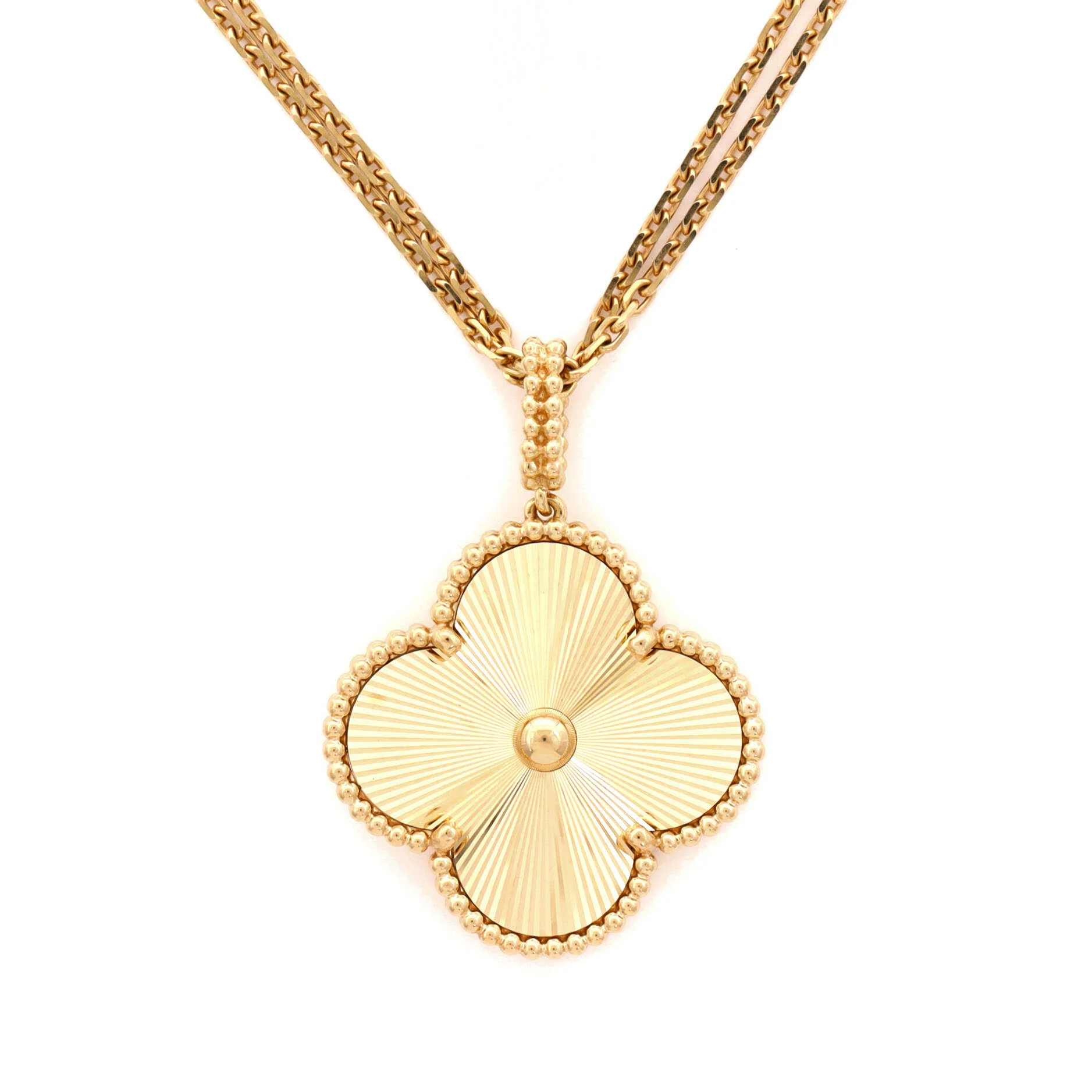 Magic Alhambra Long Necklace Guilloche 18K Yellow Gold - Image 4