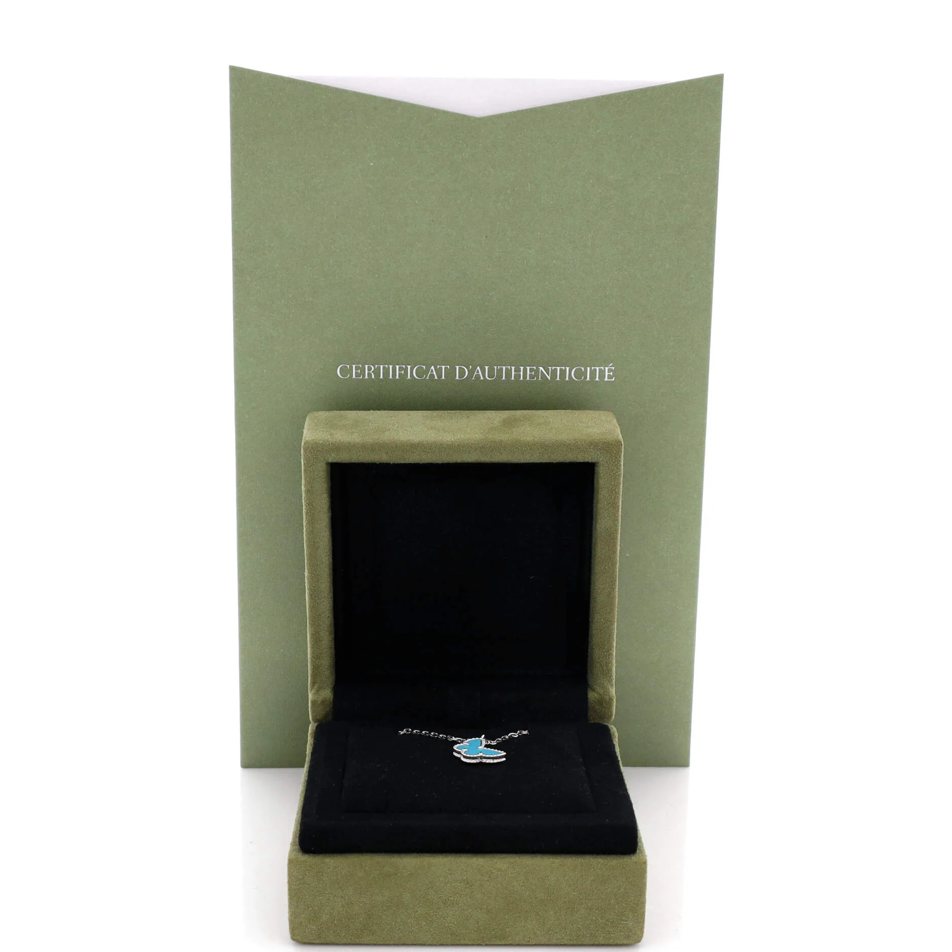 Sweet Alhambra Butterfly Pendant Necklace 18K White Gold with Turquoise - Image 2