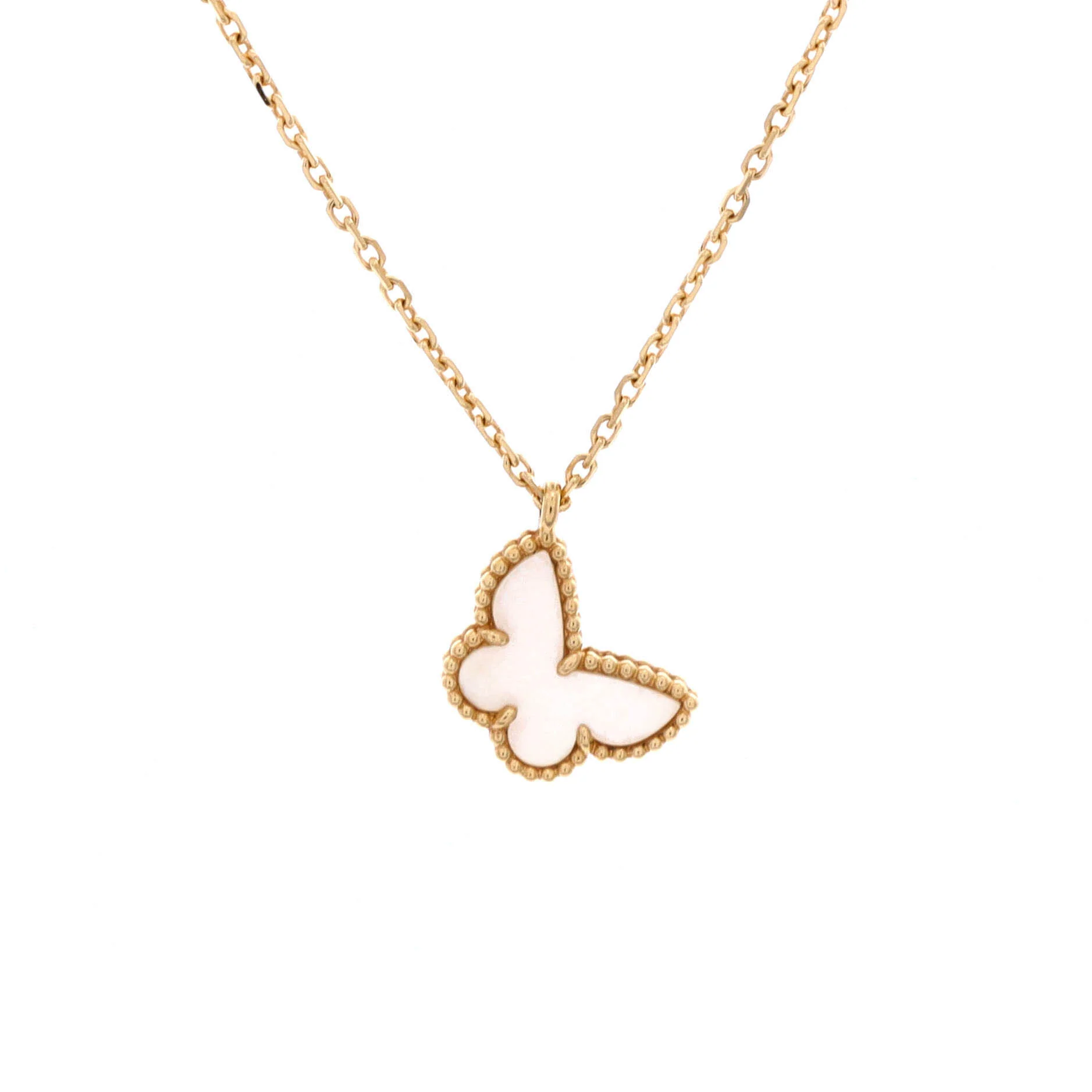 Sweet Alhambra Butterfly Pendant Necklace 18K Yellow Gold and Mother of Pearl