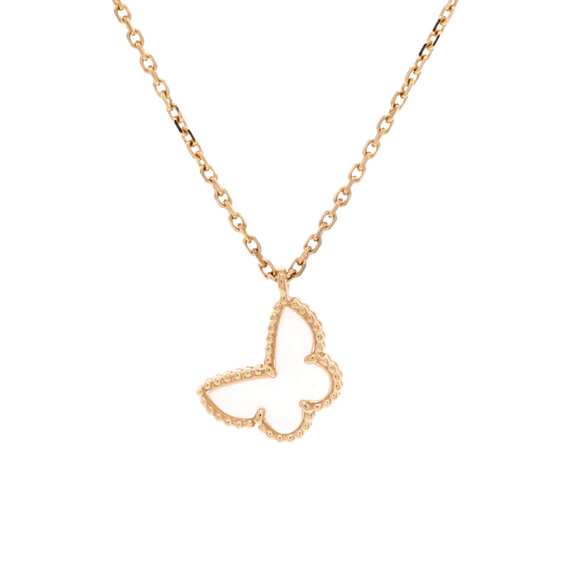 Sweet Alhambra Butterfly Pendant Necklace 18K Yellow Gold and Mother of Pearl