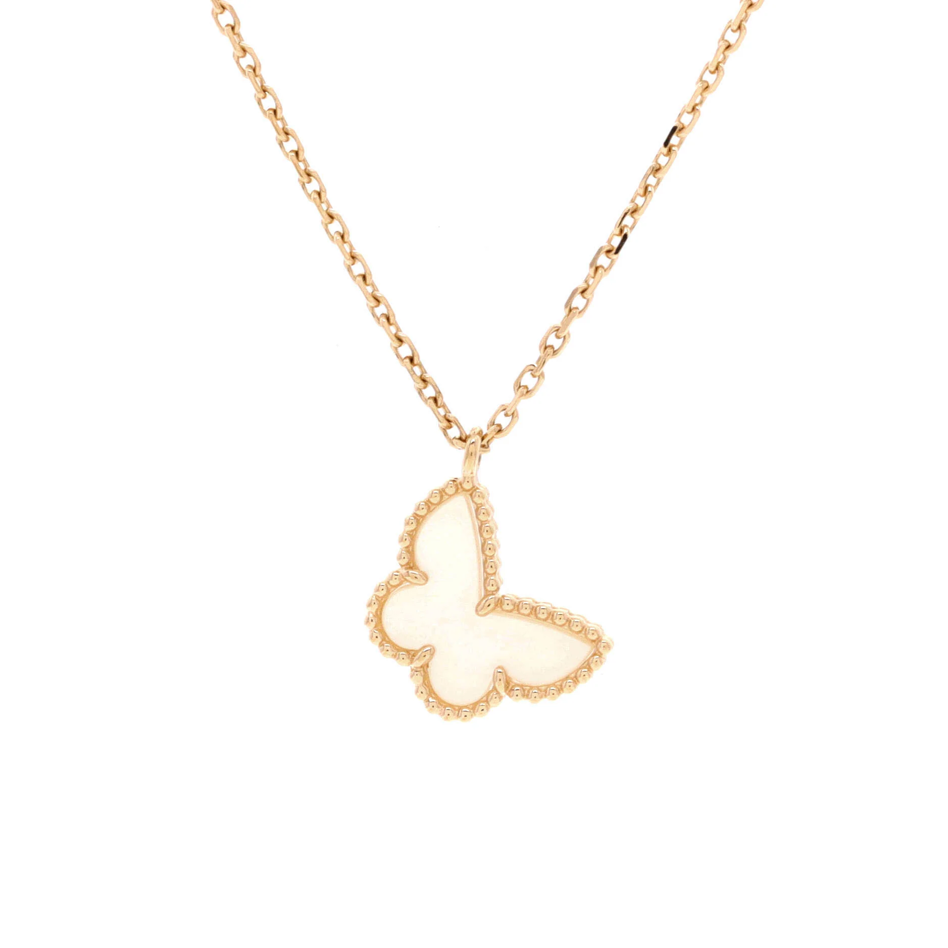 Sweet Alhambra Butterfly Pendant Necklace 18K Yellow Gold and Mother of Pearl