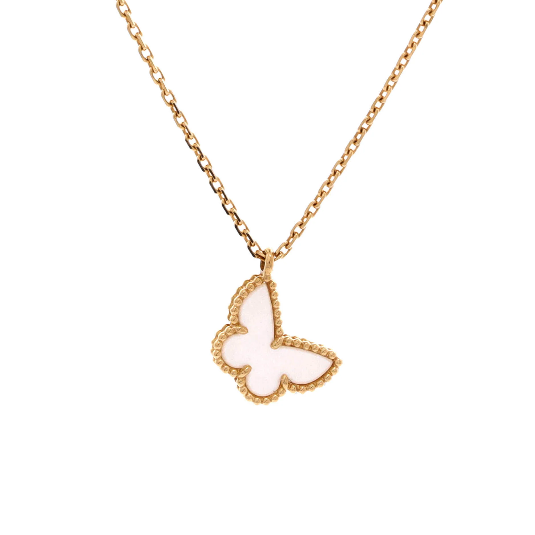 Sweet Alhambra Butterfly Pendant Necklace 18K Yellow Gold and Mother of Pearl