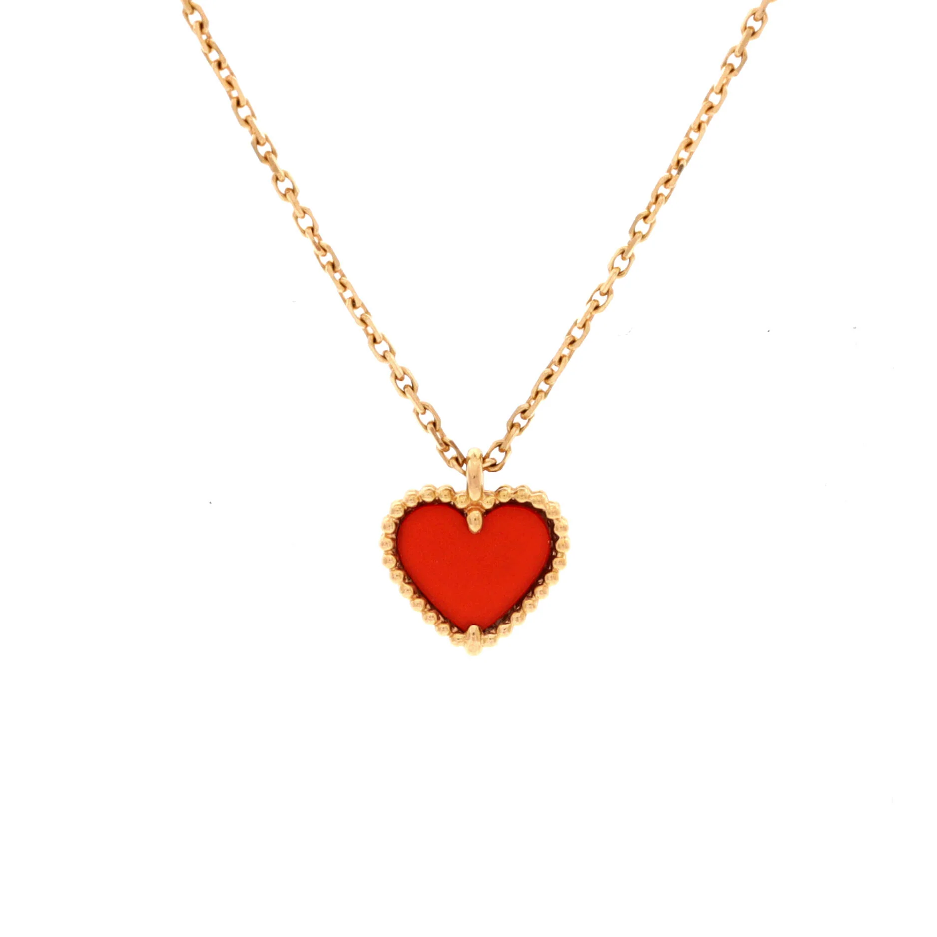 Sweet Alhambra Heart Pendant Necklace 18K Rose Gold and Carnelian