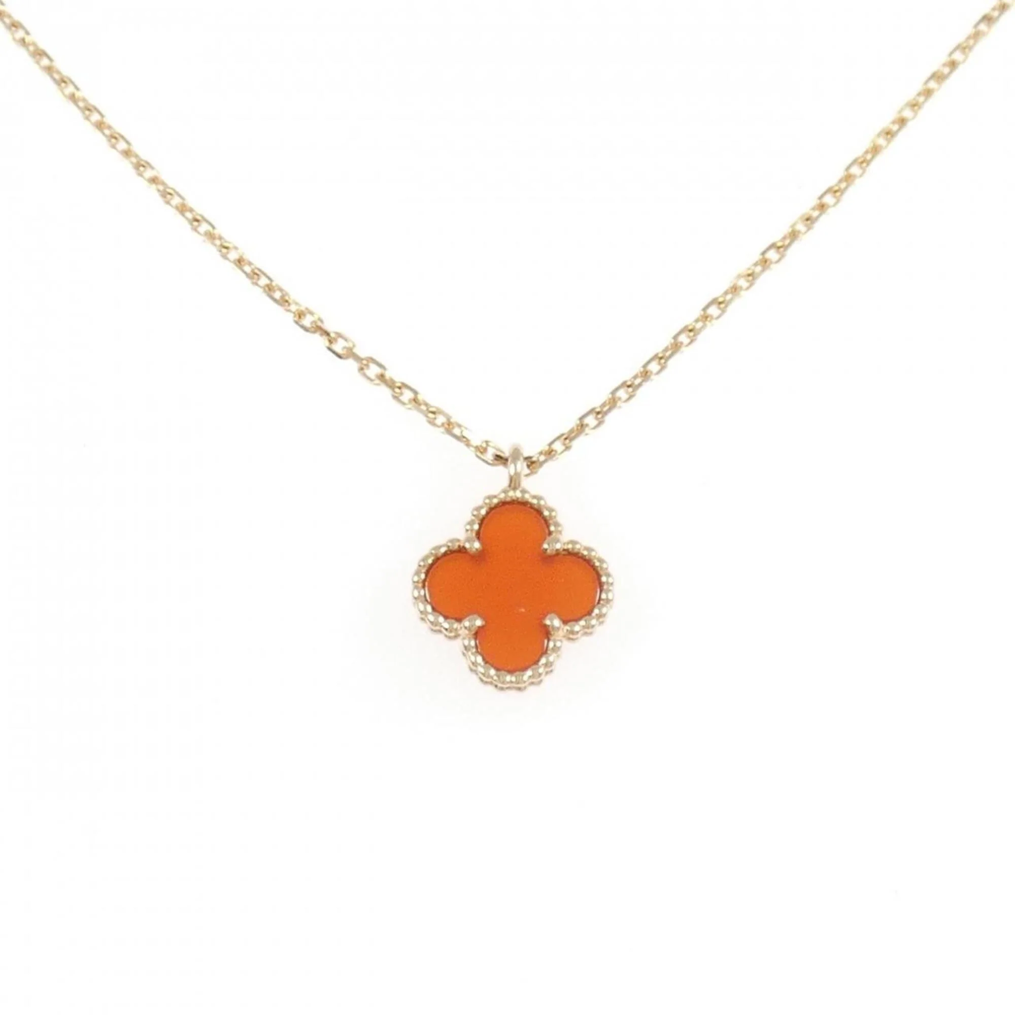 Sweet Alhambra Pendant Necklace 18K Rose Gold and Carnelian