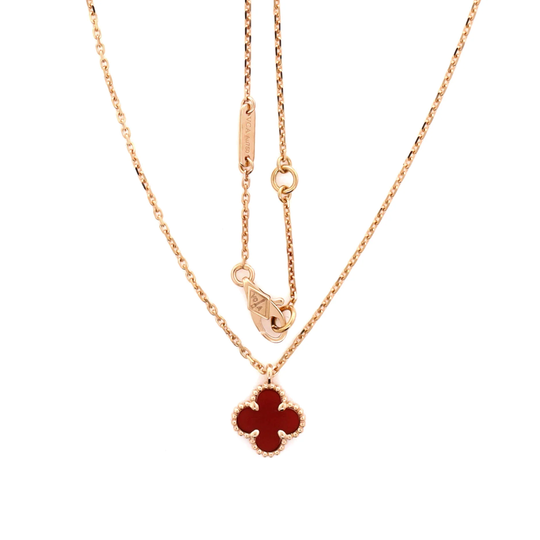 Sweet Alhambra Pendant Necklace 18K Rose Gold and Carnelian - Image 3