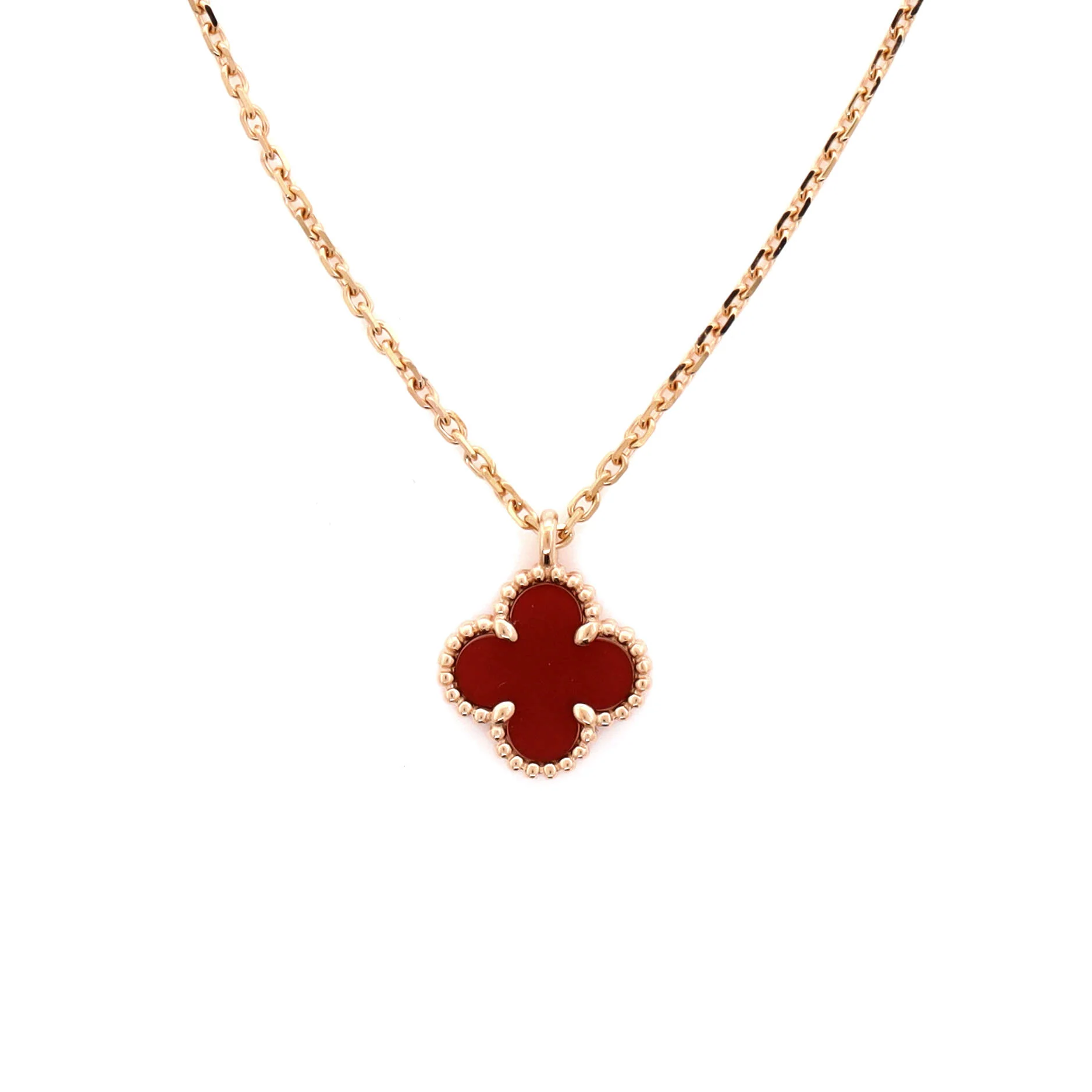 Sweet Alhambra Pendant Necklace 18K Rose Gold and Carnelian - Image 4