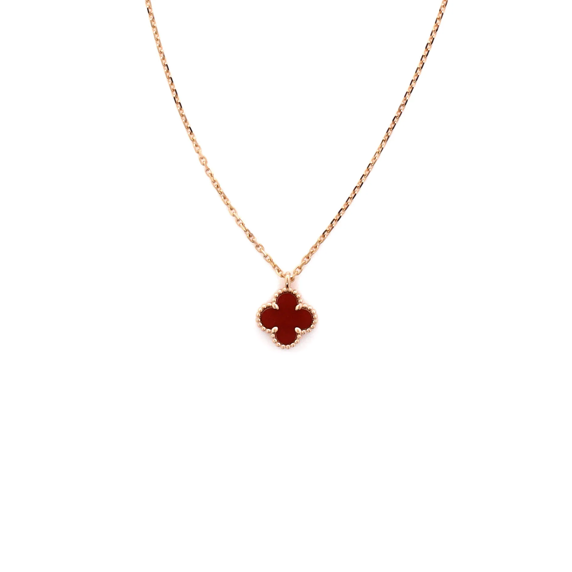 Sweet Alhambra Pendant Necklace 18K Rose Gold and Carnelian