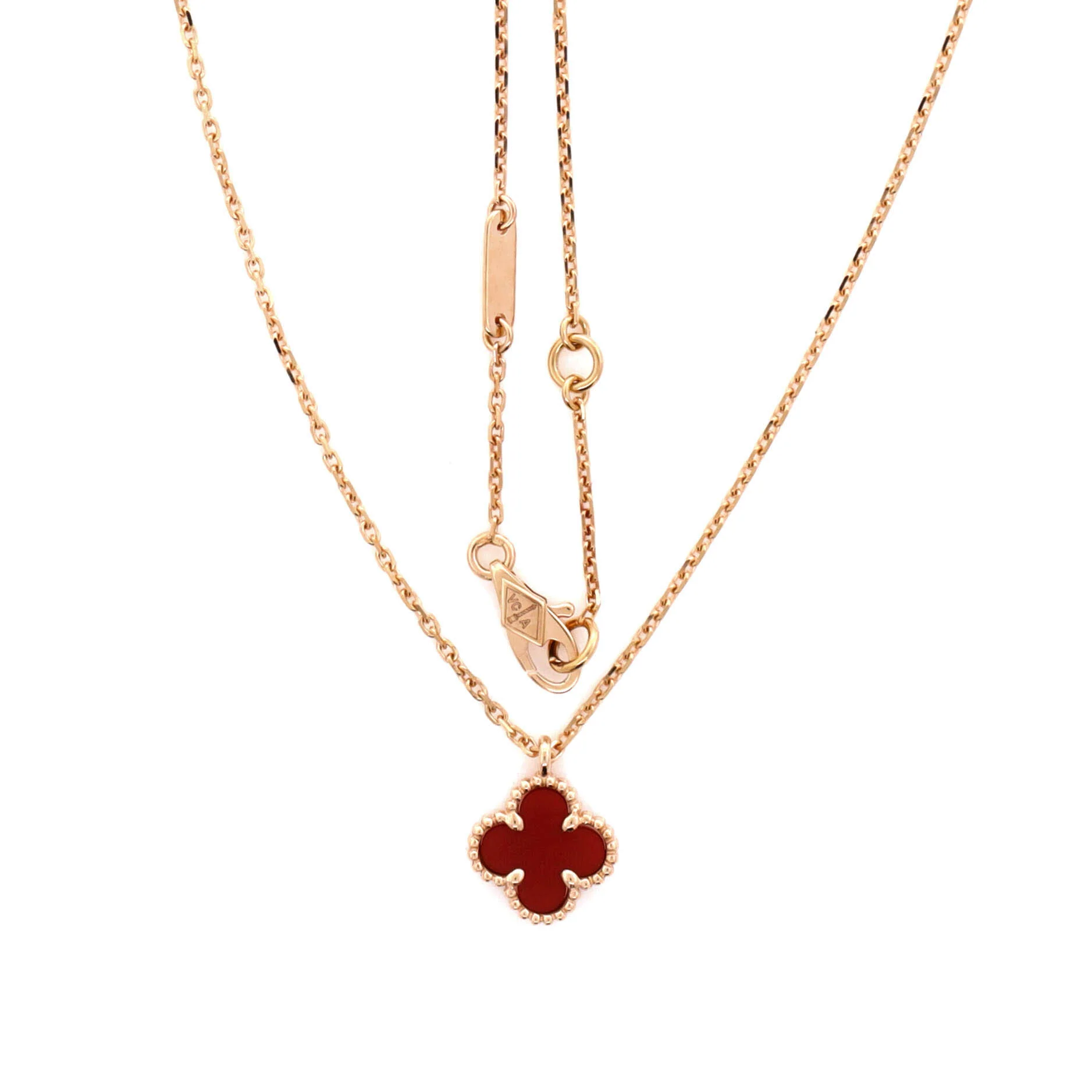 Sweet Alhambra Pendant Necklace 18K Rose Gold and Carnelian - Image 3