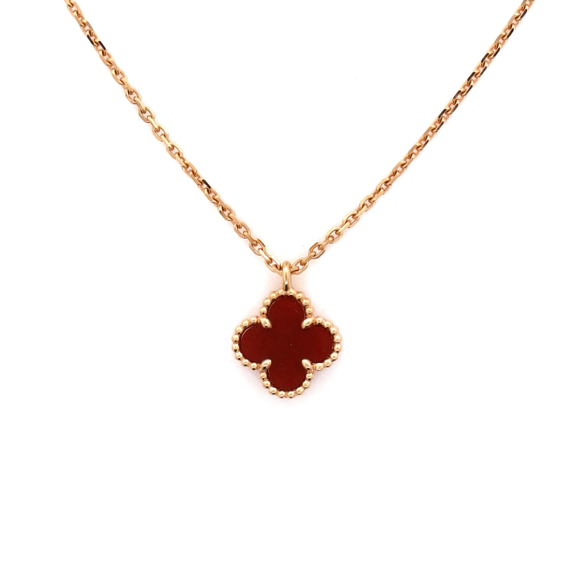 Sweet Alhambra Pendant Necklace 18K Rose Gold and Carnelian - Image 4