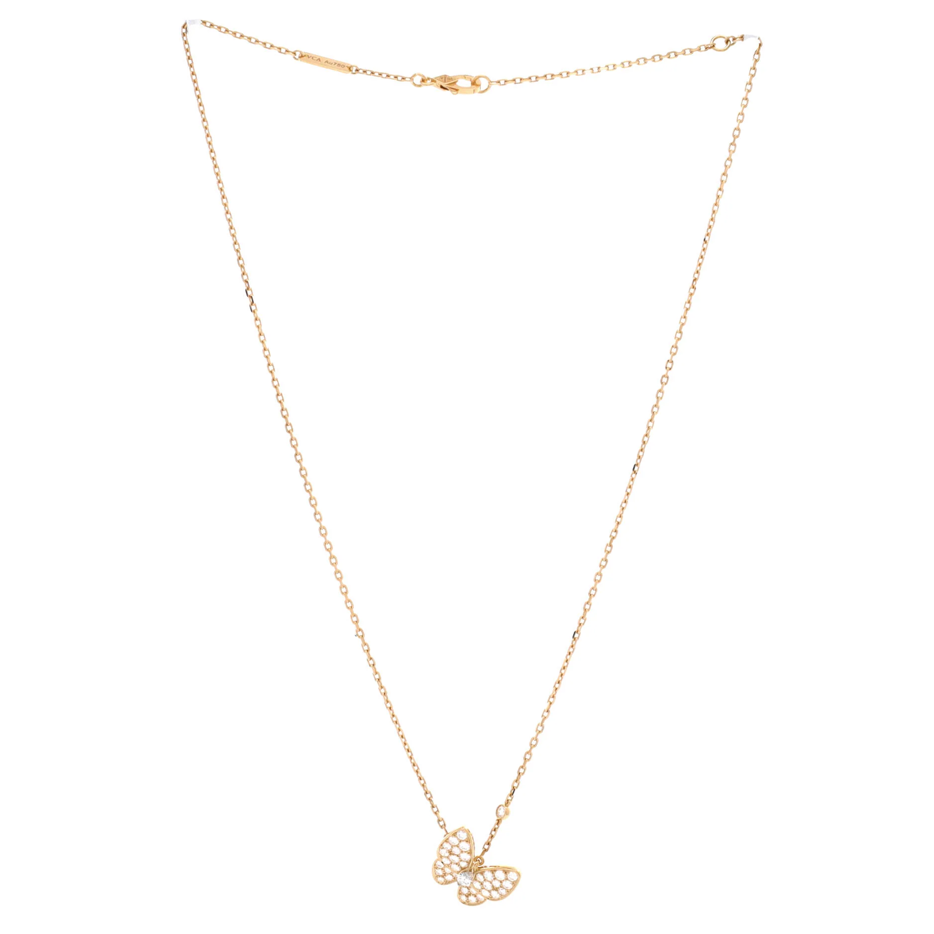 Two Butterfly Pendant Necklace 18K Yellow Gold with Diamonds - Image 3