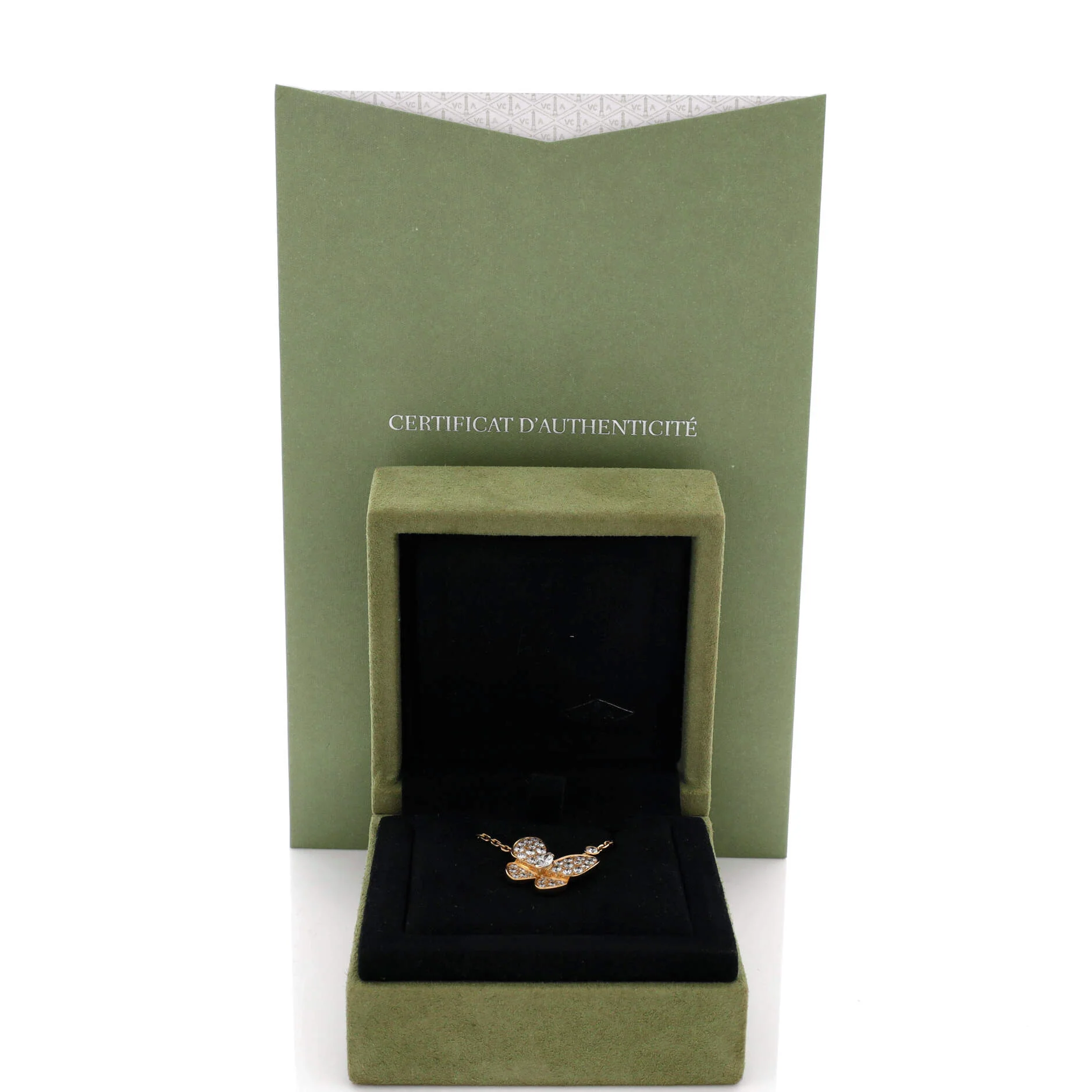 Two Butterfly Pendant Necklace 18K Yellow Gold with Diamonds - Image 2